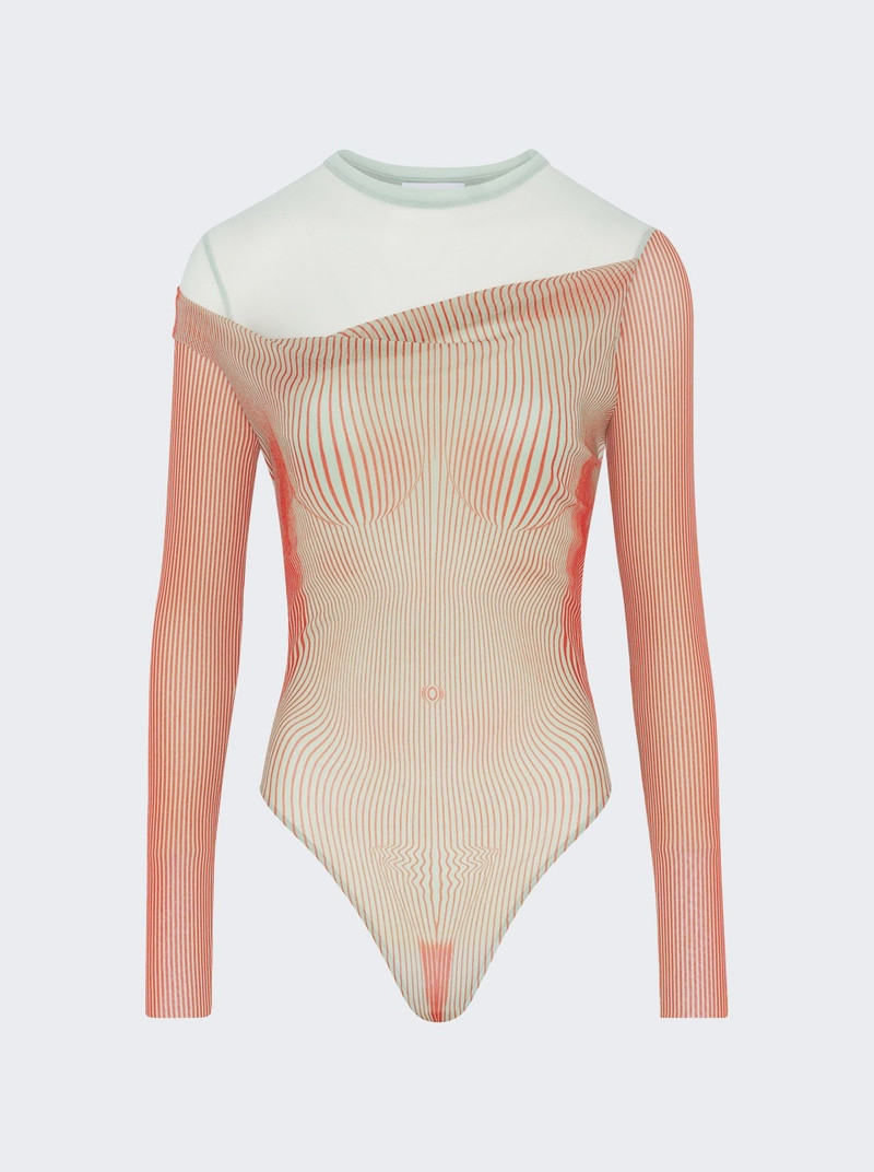Double Layer Pinstripe Body Morphing Bodysuit Mint And Coral - 1