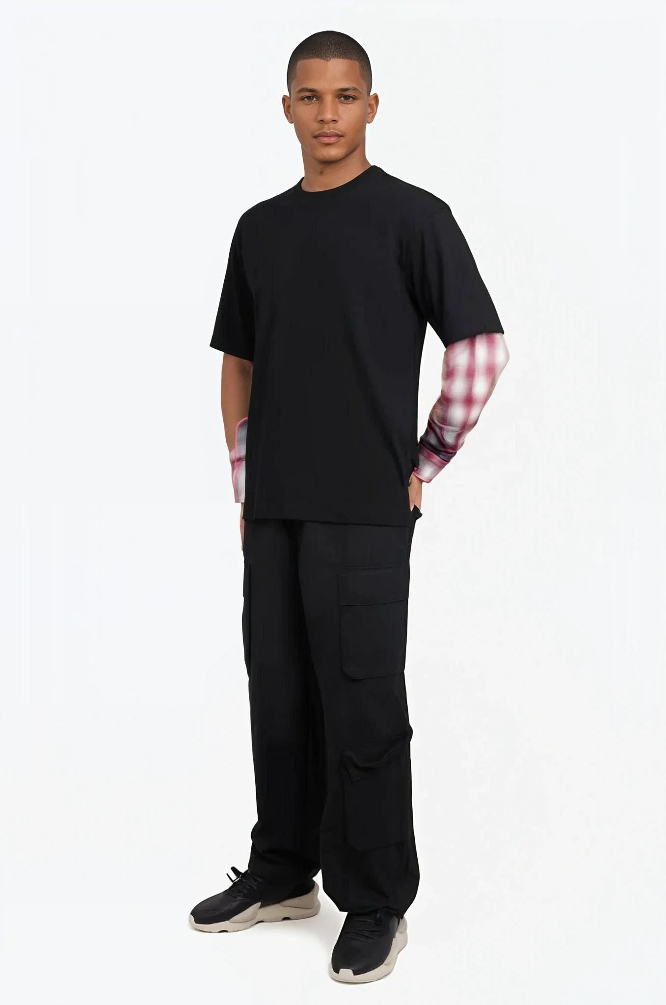 LAYER L/S SHIRT SLEEVE T-SHIRT | BLACK/CHECK - 2
