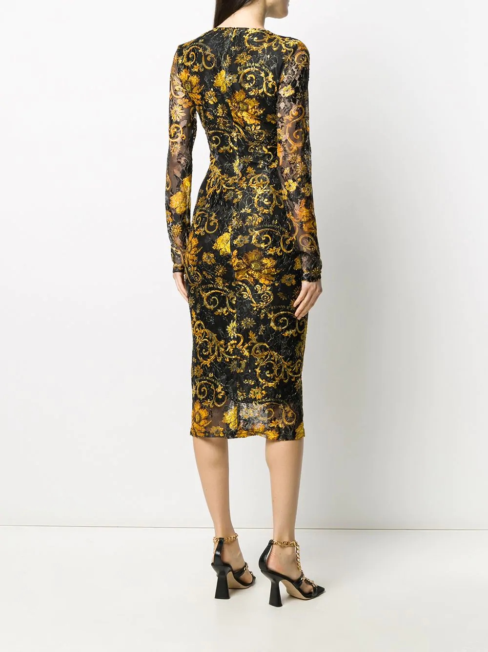 printed long-sleeved midi dress - 4