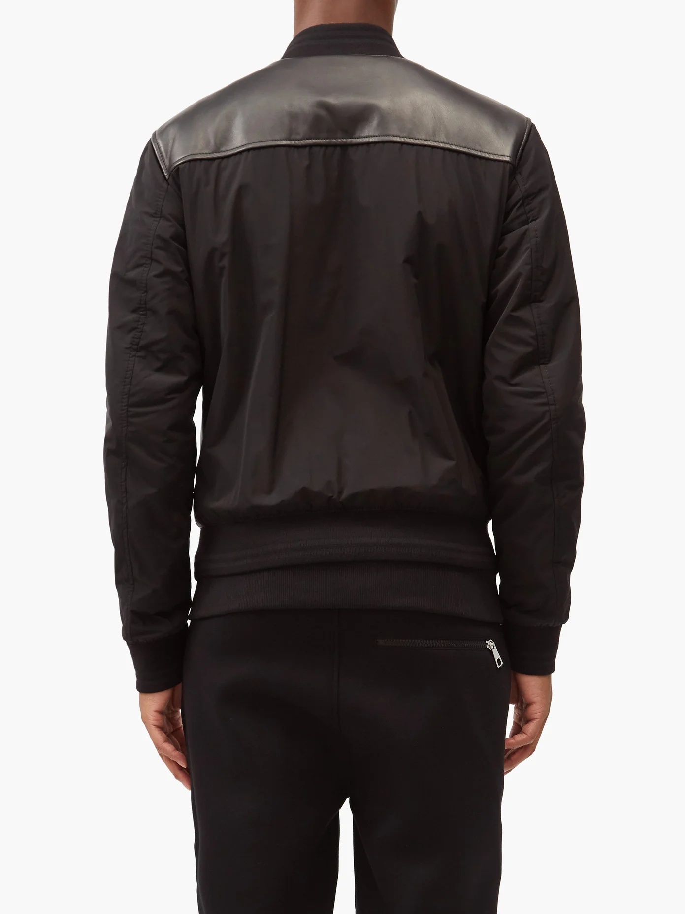 Logo-patch leather and shell bomber jacket - 5