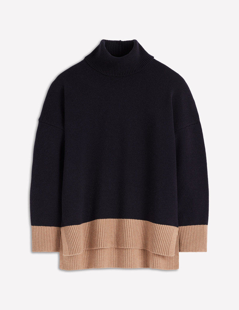 Polly Merino Roll Neck Sweater-Navy, Warm Taupe Colour Block 8
