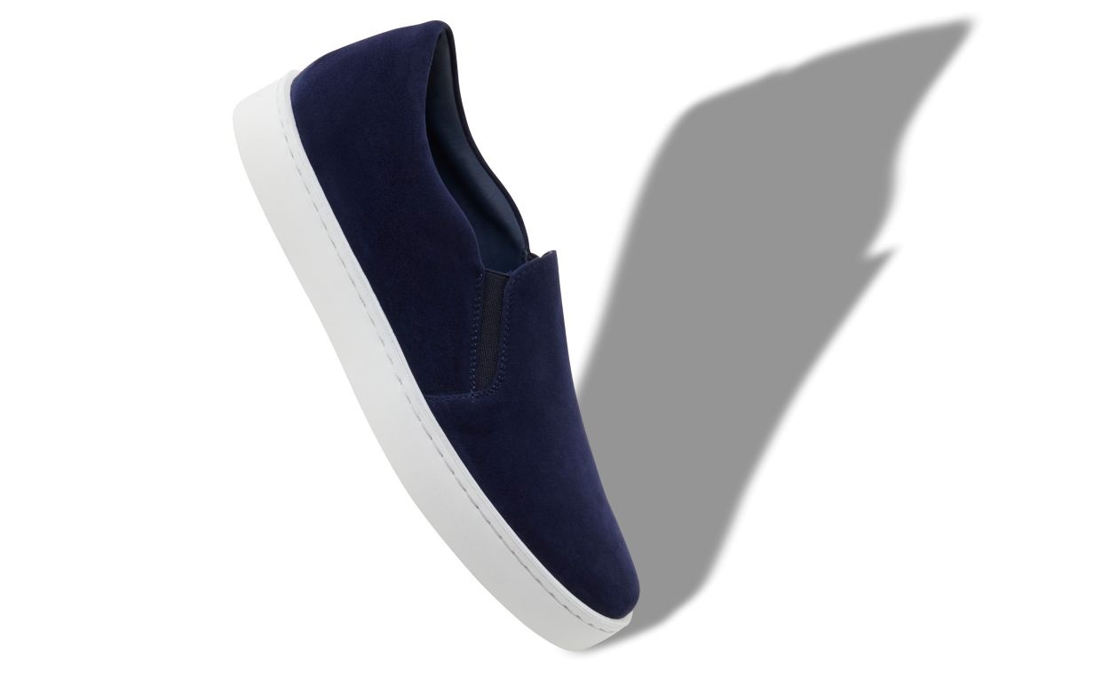 Navy Blue Suede Slip On Sneakers - 2