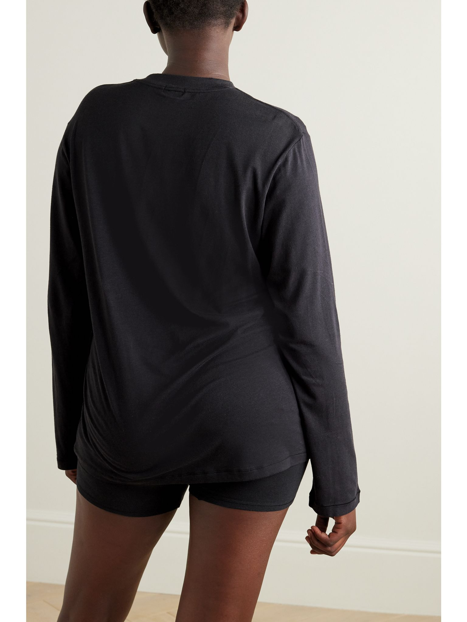 Boyfriend stretch-modal and cotton-blend jersey T-shirt - Onyx Black - 4