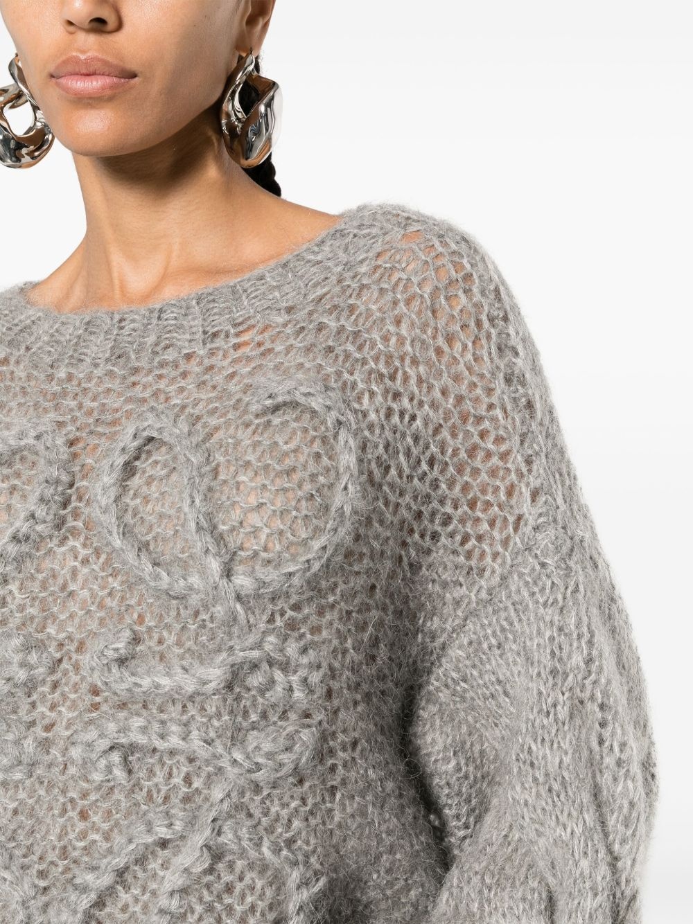 logo-embroidered open-knit jumper - 5