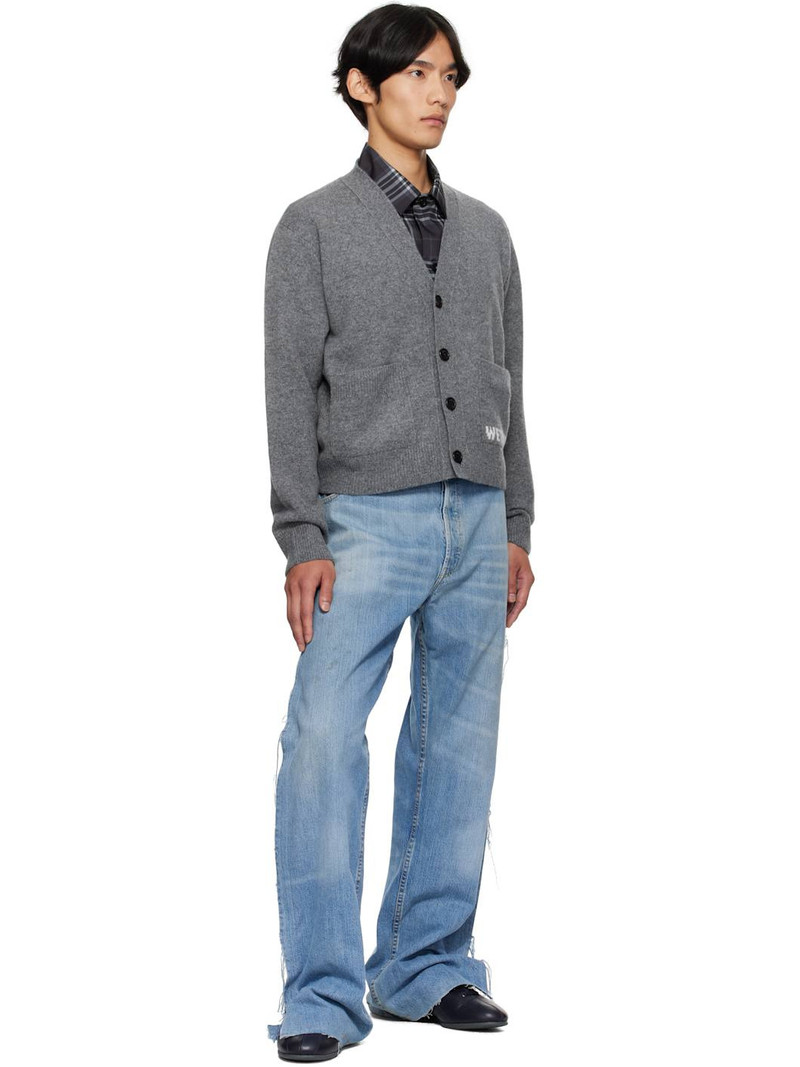 We11done Gray Pocket Logo Knit Cardigan outlook
