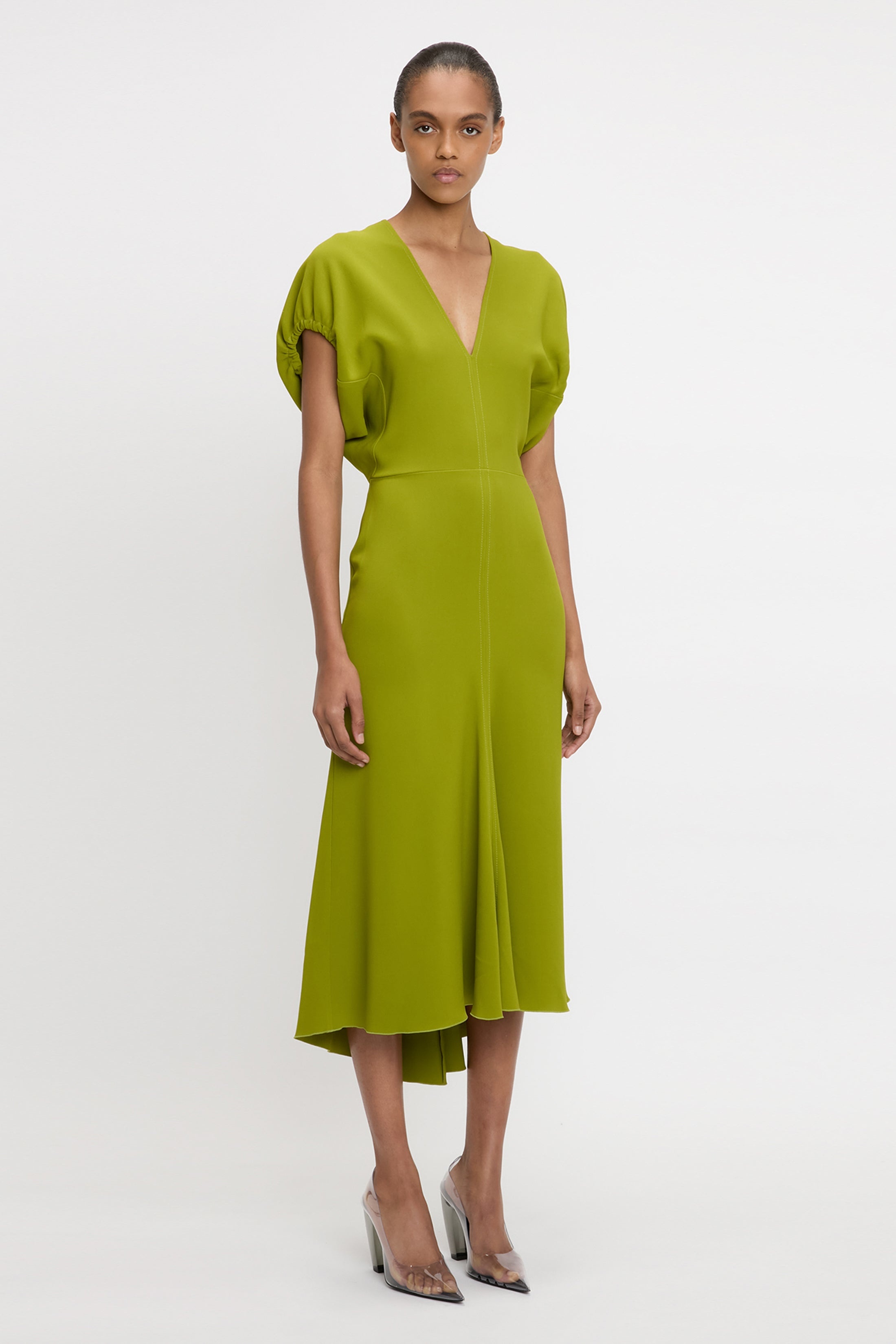 Blouson Detail Midi Dress In Parakeet - 3