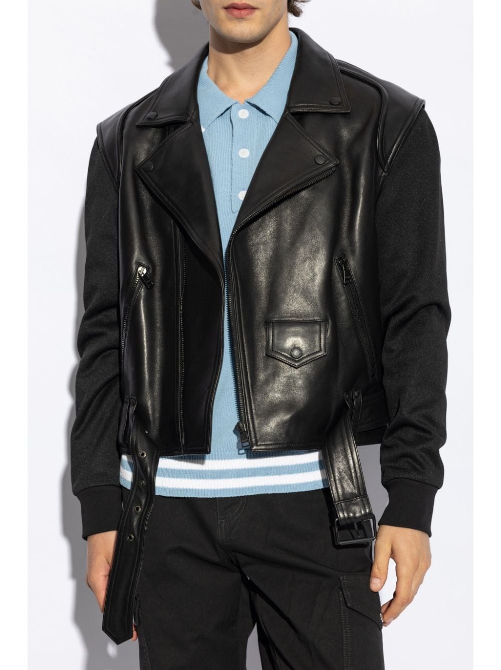 Belted leather jacket - 3