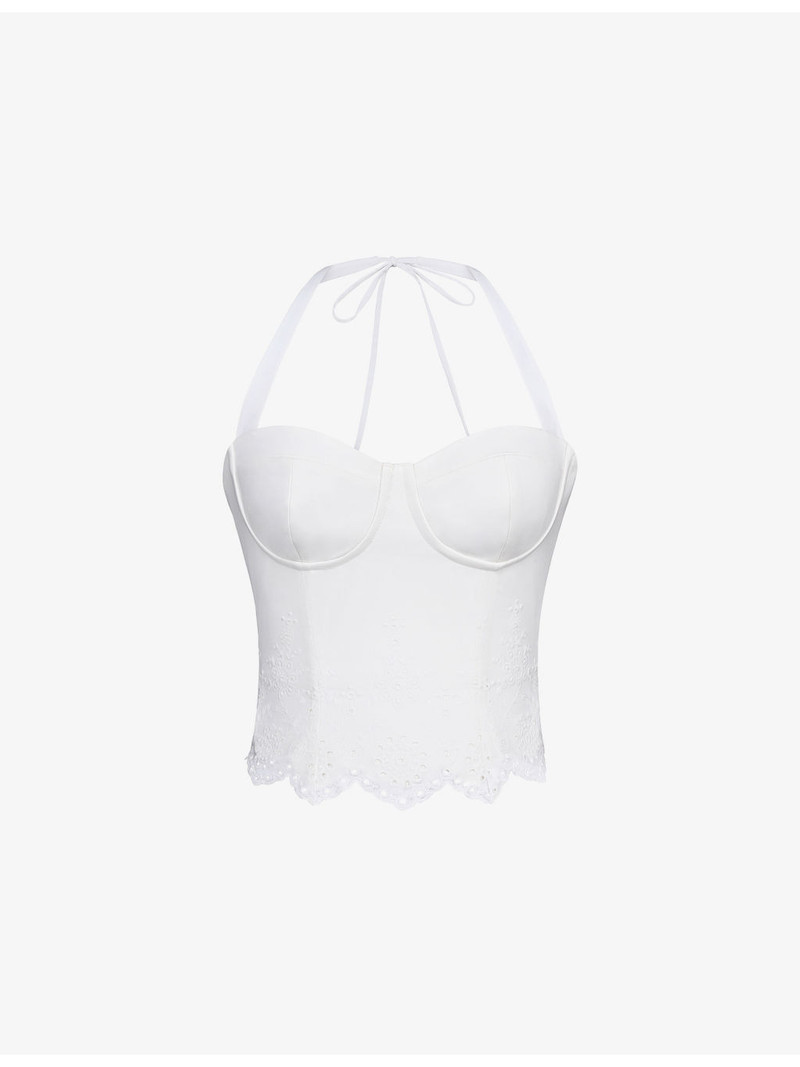 Zizi Halter-Neck Broderie Stretch-Cotton Corset Top 1