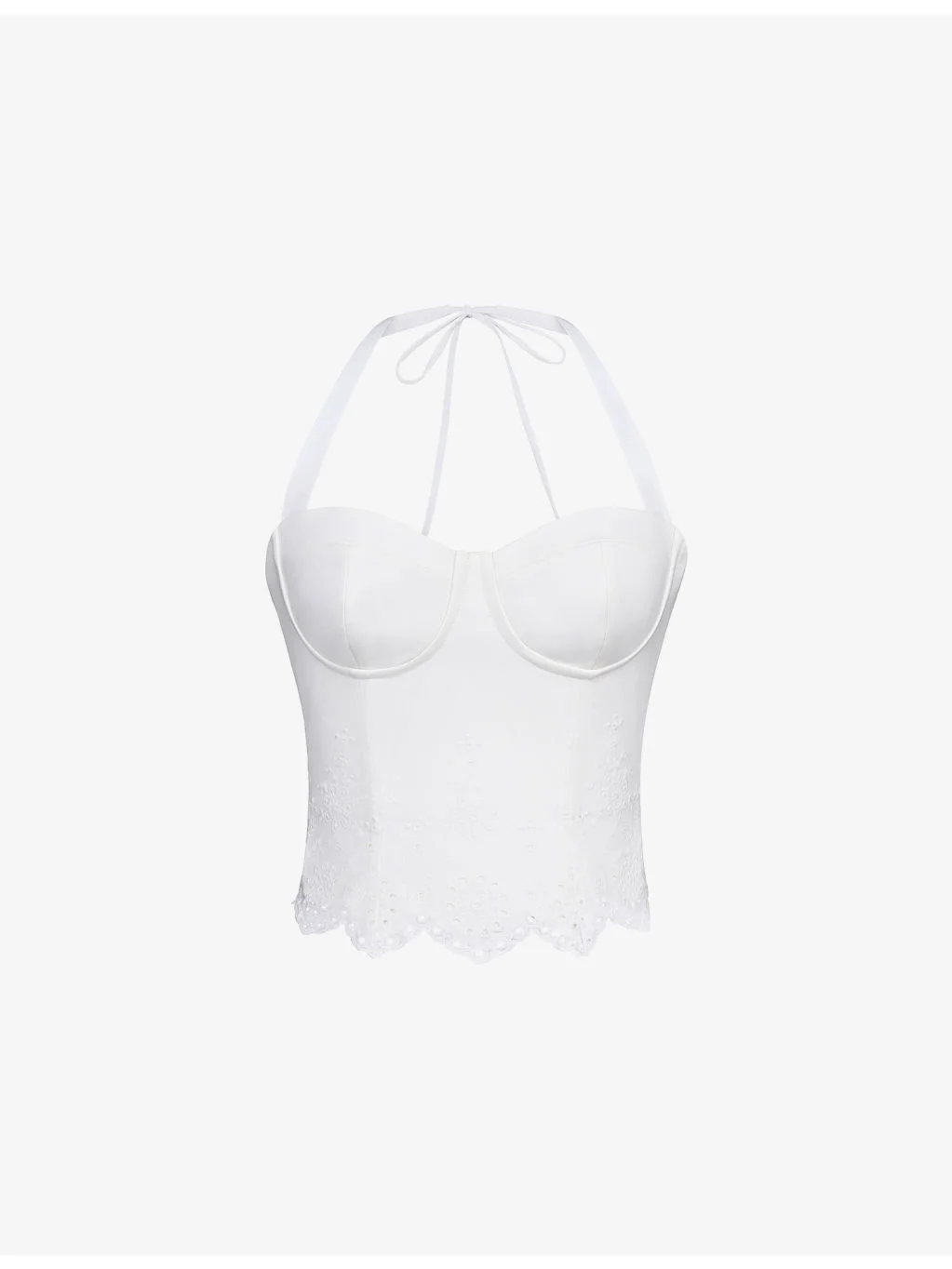 Zizi Halter-Neck Broderie Stretch-Cotton Corset Top - 1