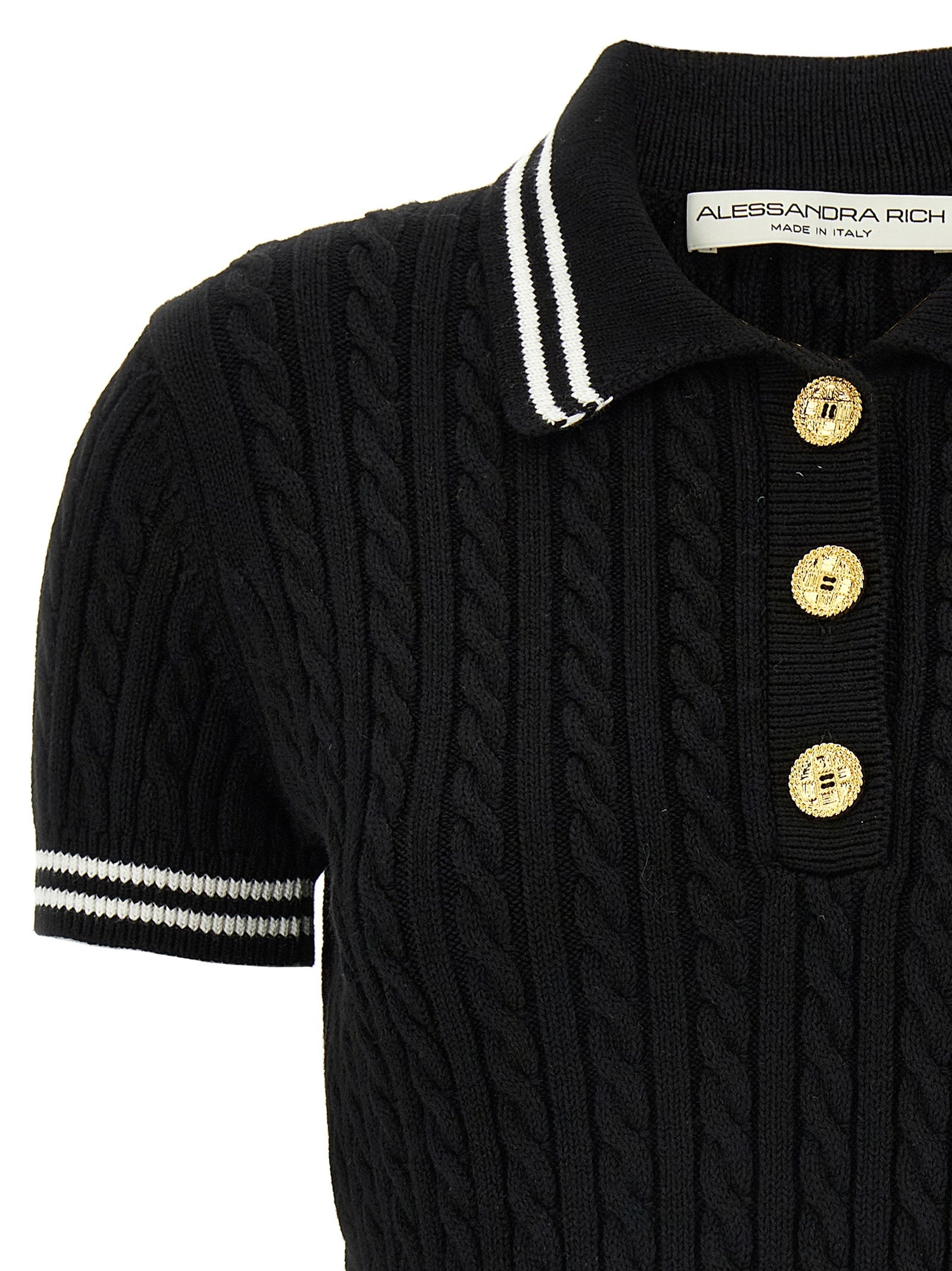Tシャツ・カットソー ALESSANDRA RICH Braided polo shirt (FABX4080K4264 0091) Alessandra Rich Braided Polo Shirt - Black | FABX4080K42640091