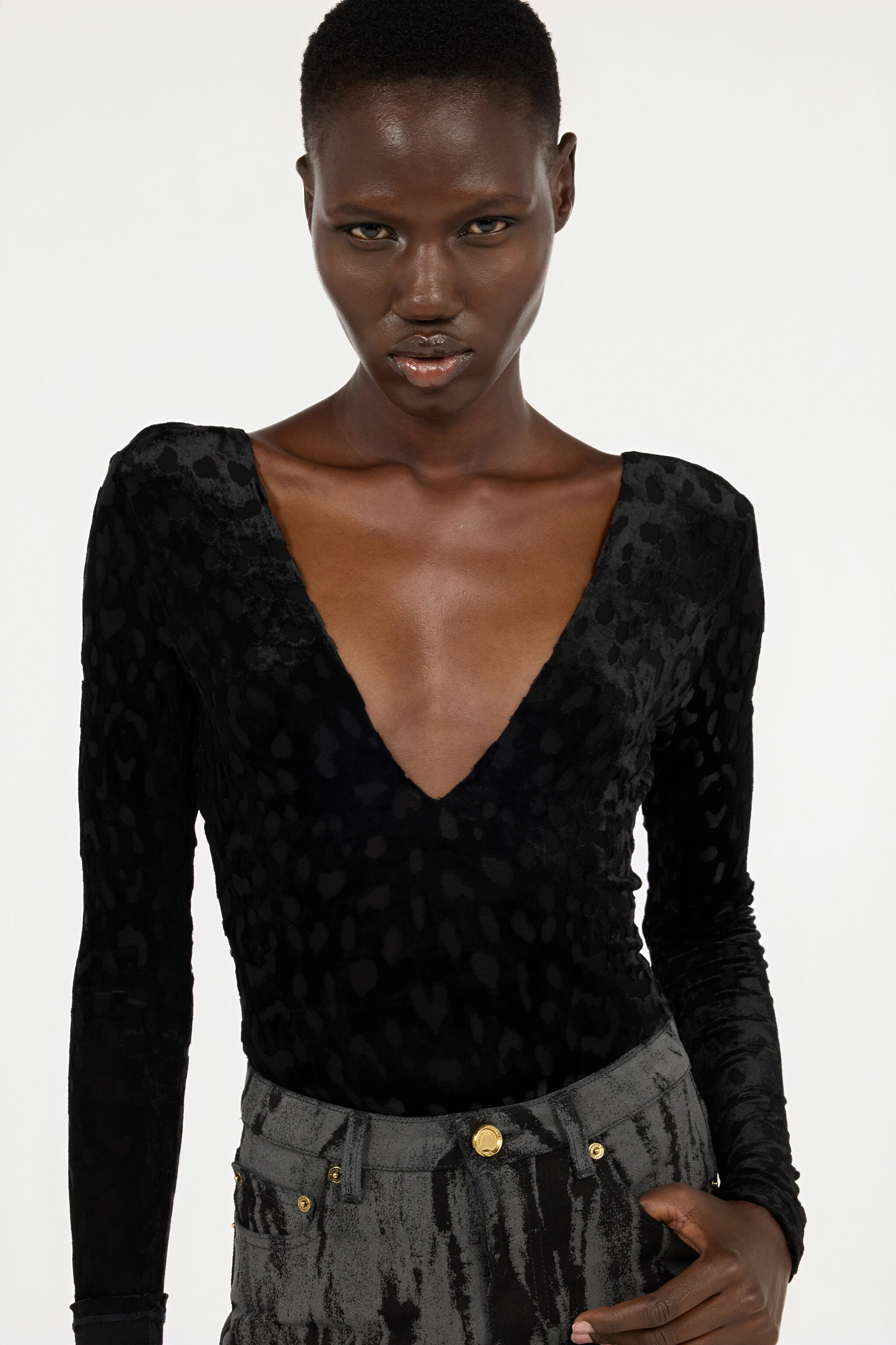 Black Bodysuit With Jaguar Skin Pattern - 6