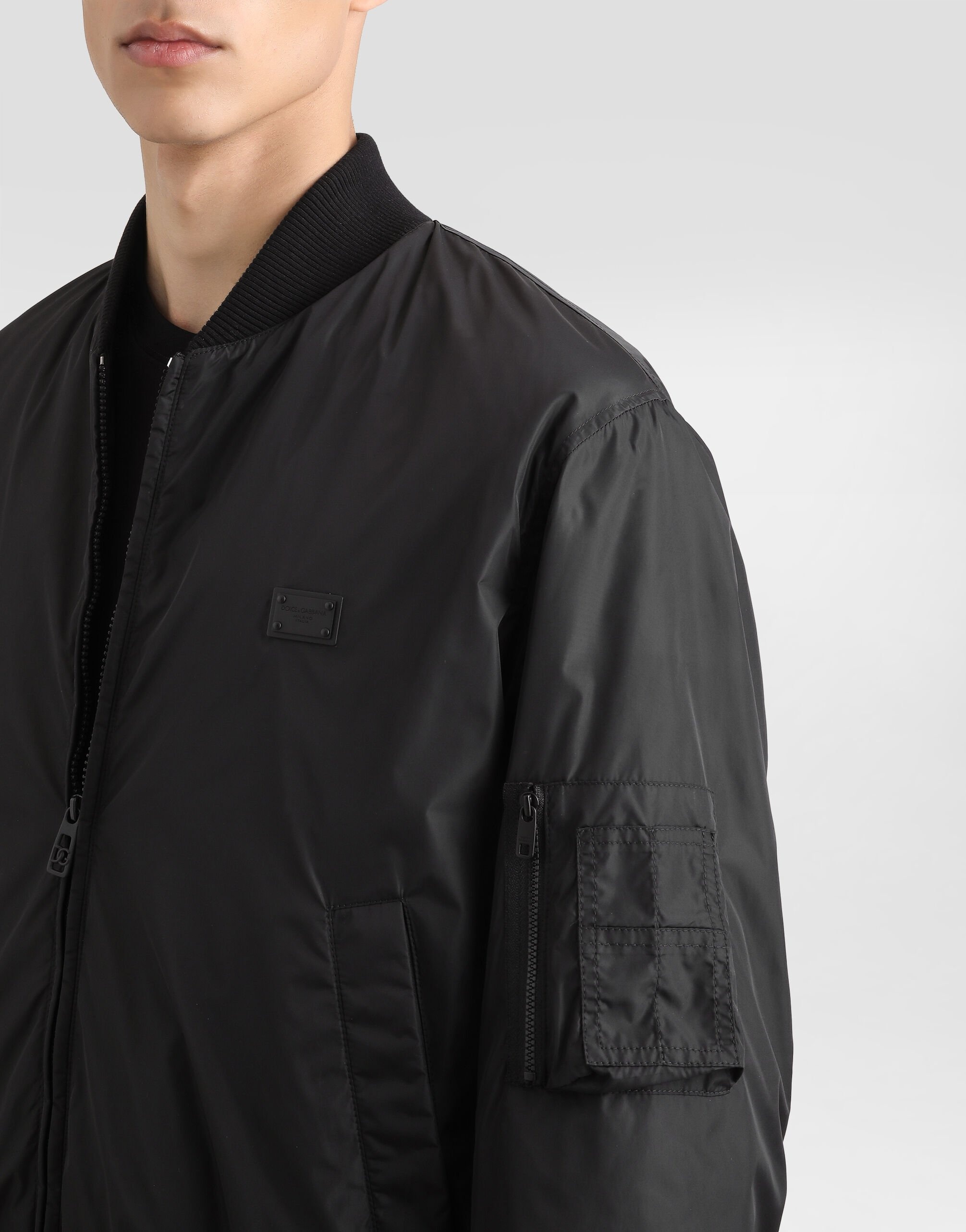 Padded technical fabric bomber jacket with tag - 5