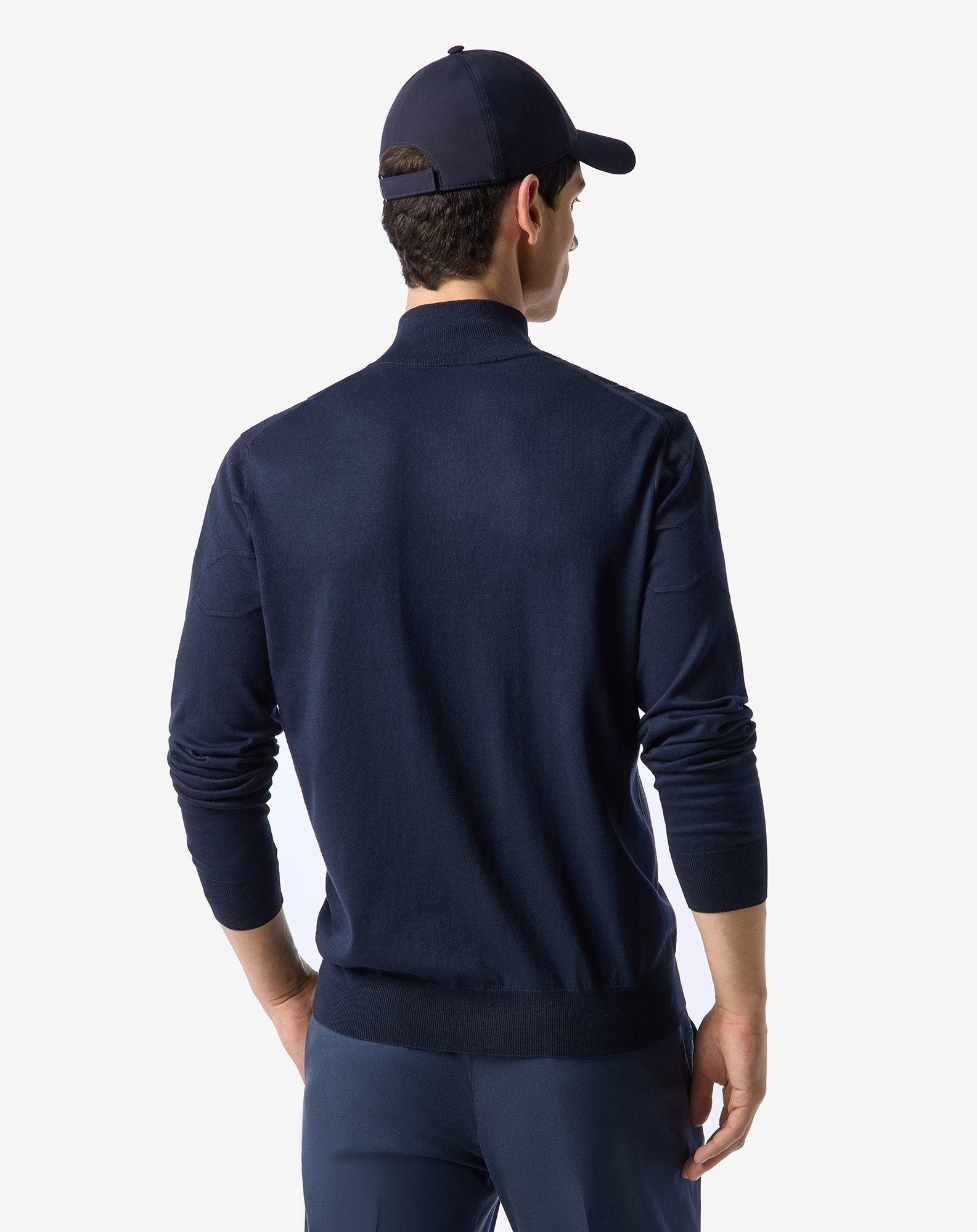 Navy blue full-zip Pima cotton sweatshirt - 3