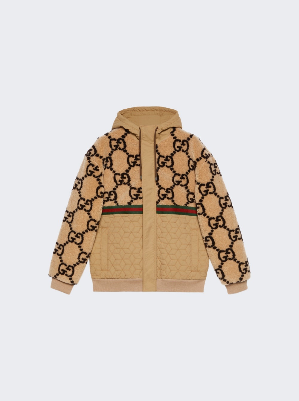 GG Jacquard Fleece Jacket Camel and Dark Brown - 1