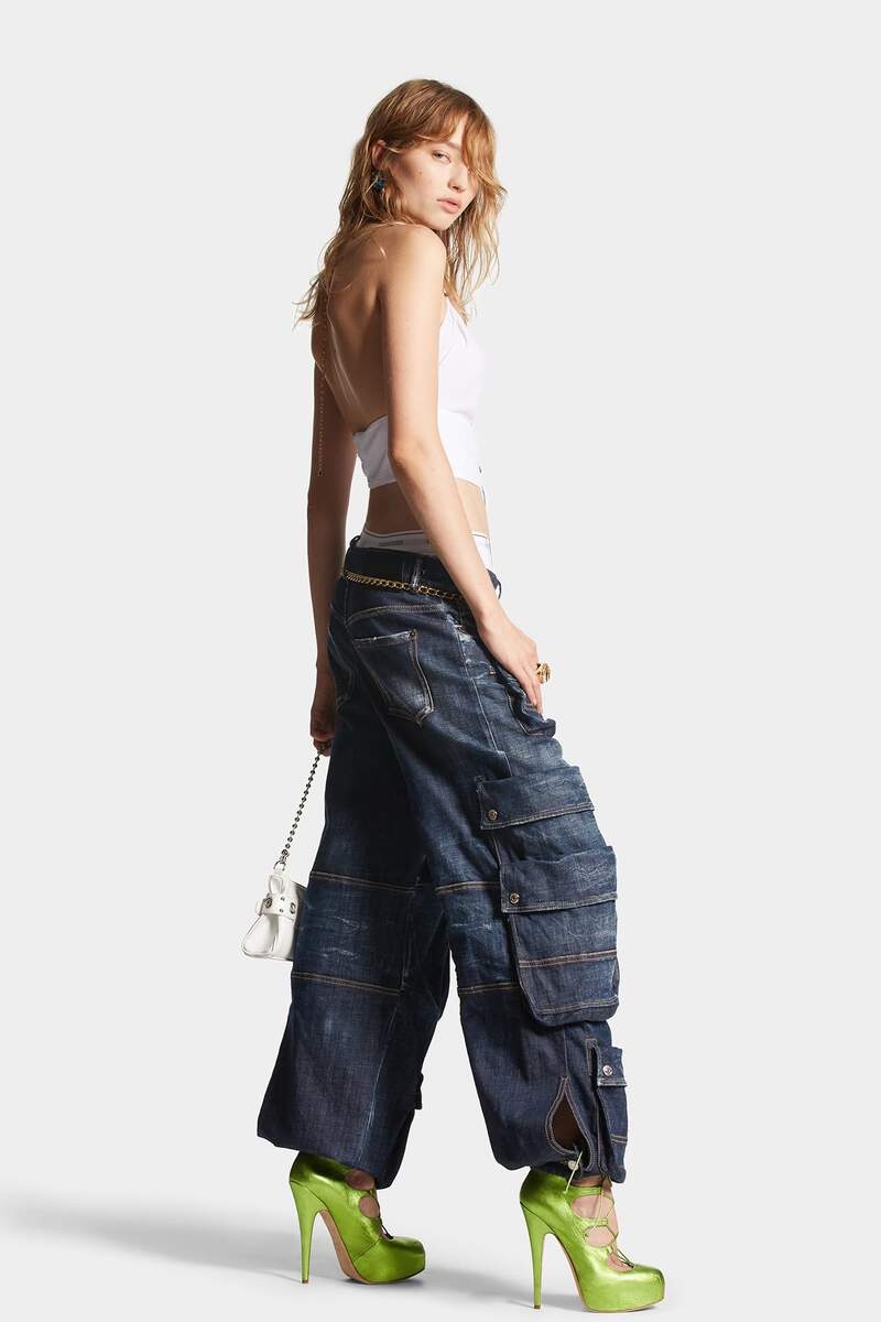 DARK CLEAN WASH DENIM CARGO PANT - 6