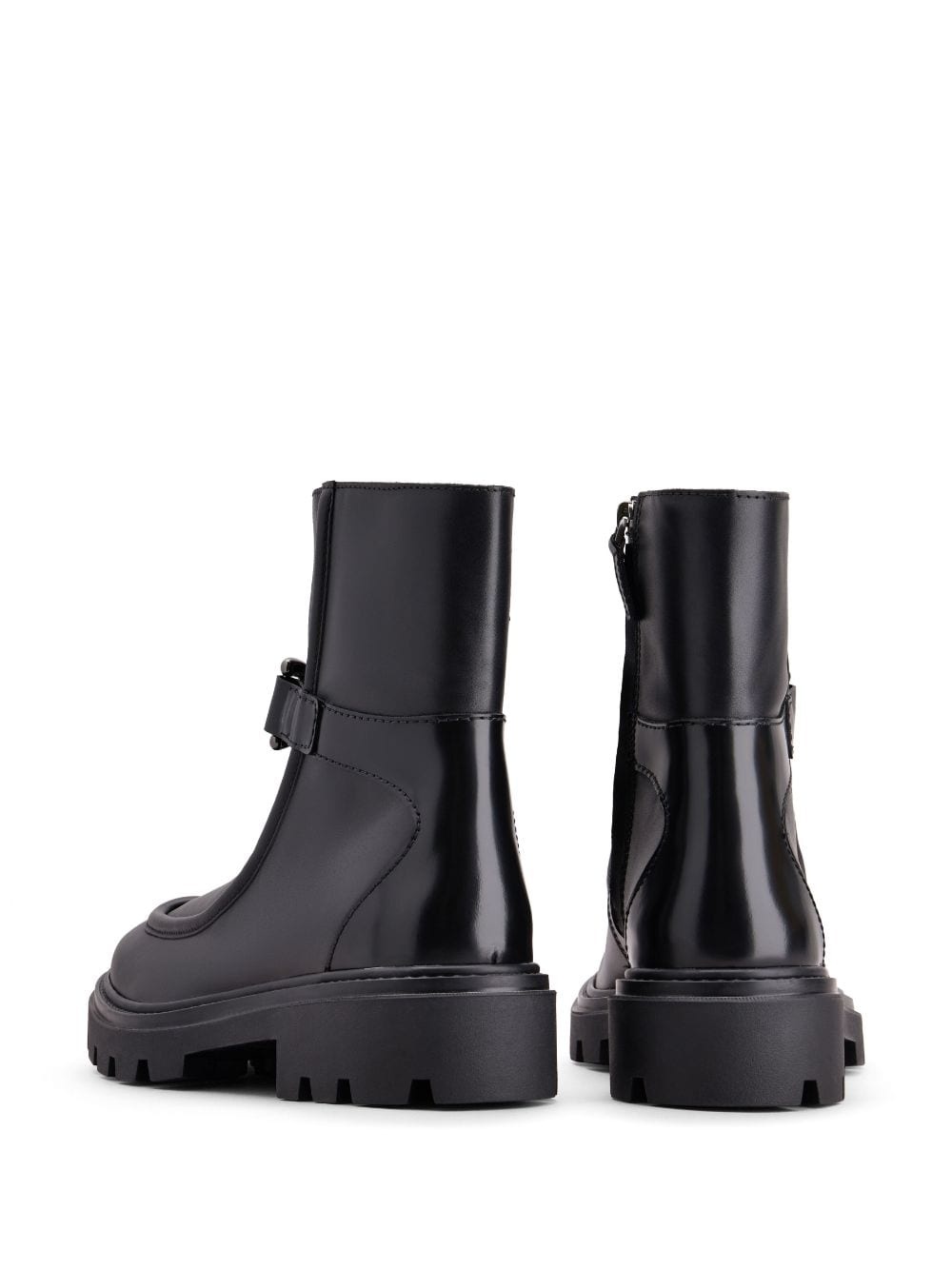 logo-engraved zipped leather boots - 3