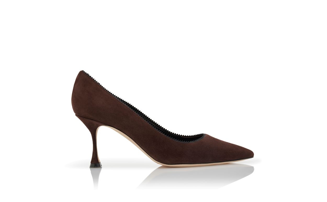 Brown Suede Pinking Detail Pumps - 1