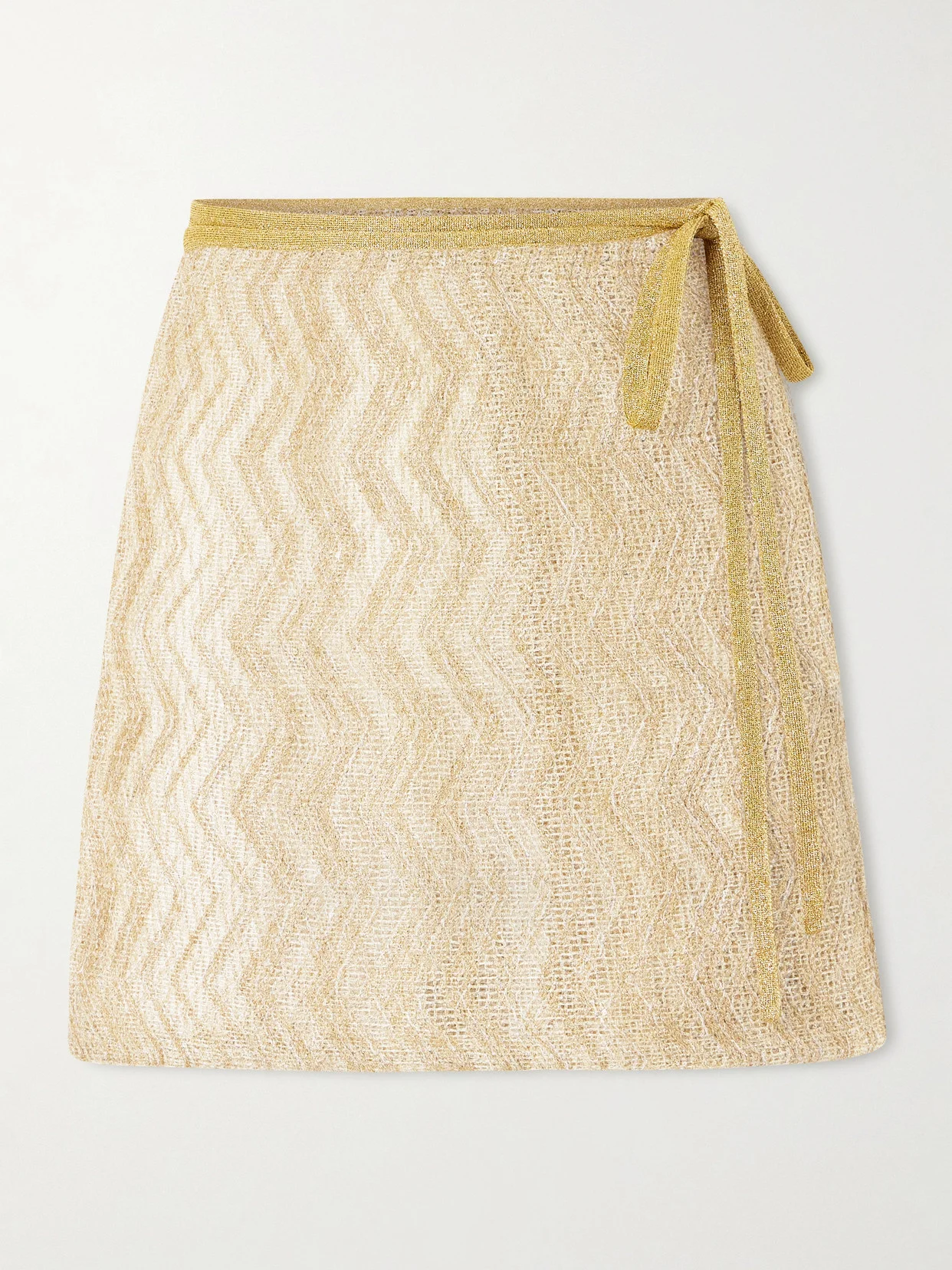 Mare Sequin-embellished Metallic Crochet-knit Mini Wrap Skirt - 1