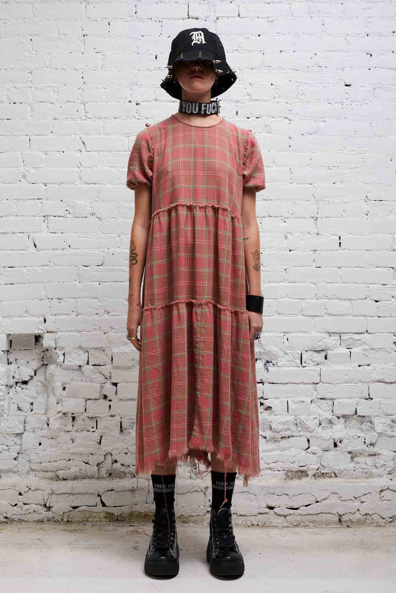 SHREDDED RELAXED MIDI - RED PLAID - 2