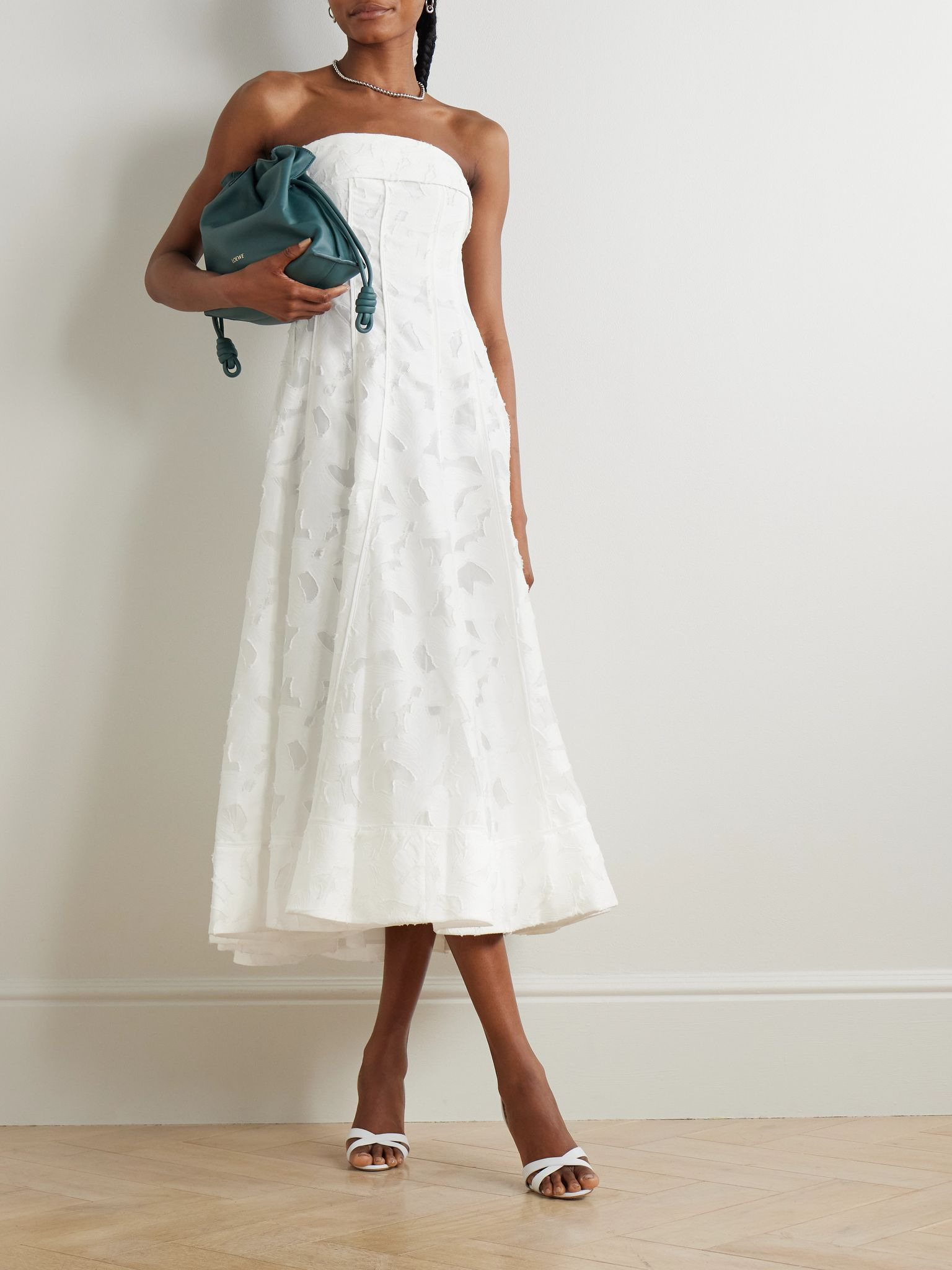 Imogen strapless fil coupé jacquard midi dress White - 2