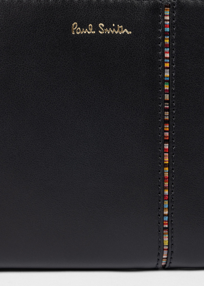 Women's Black Leather Signature Stripe Interior Zip Around Purse 4