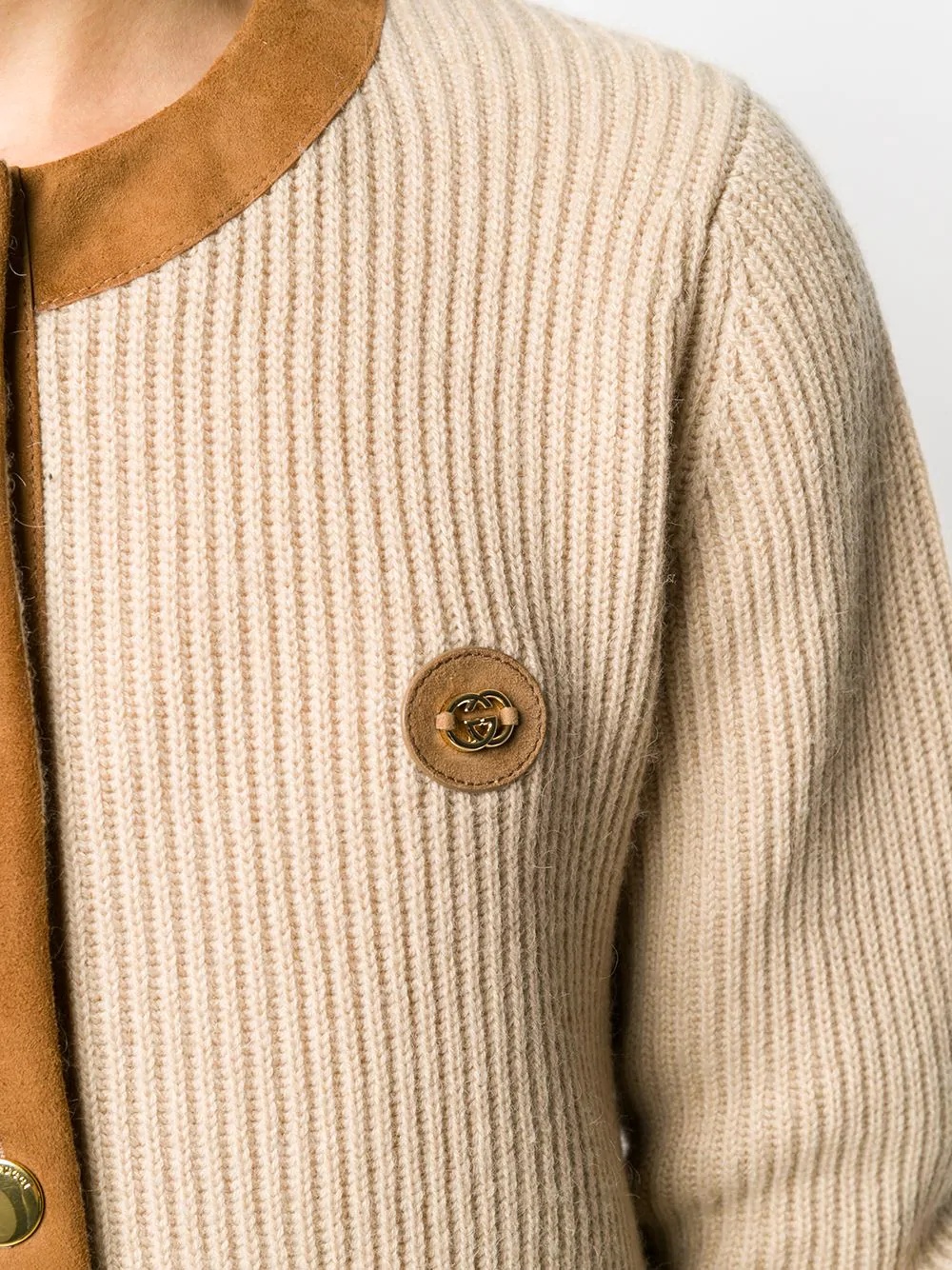 suede trim ribbed cardigan - 5