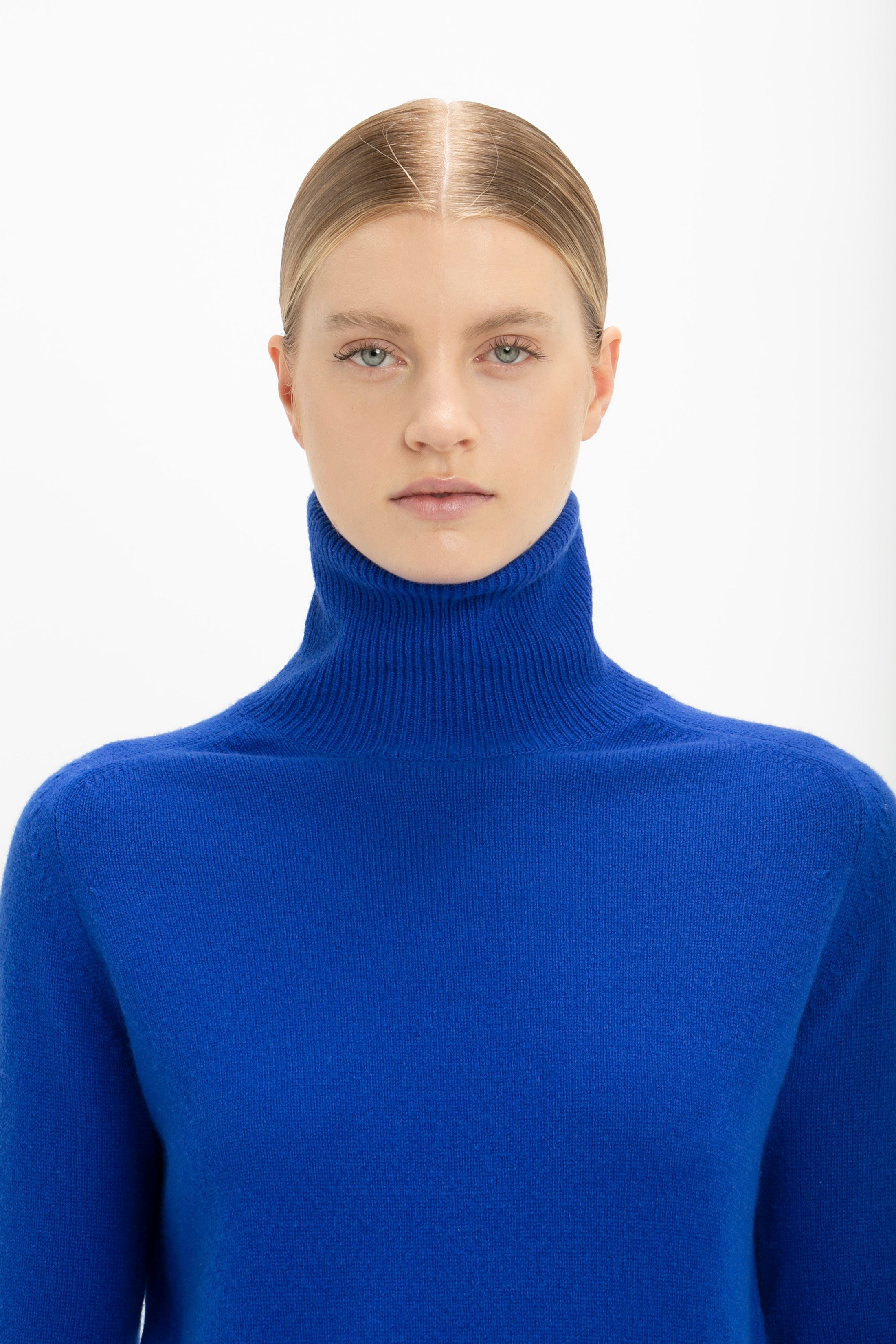 Polo Neck Jumper In Sapphire Blue - 3