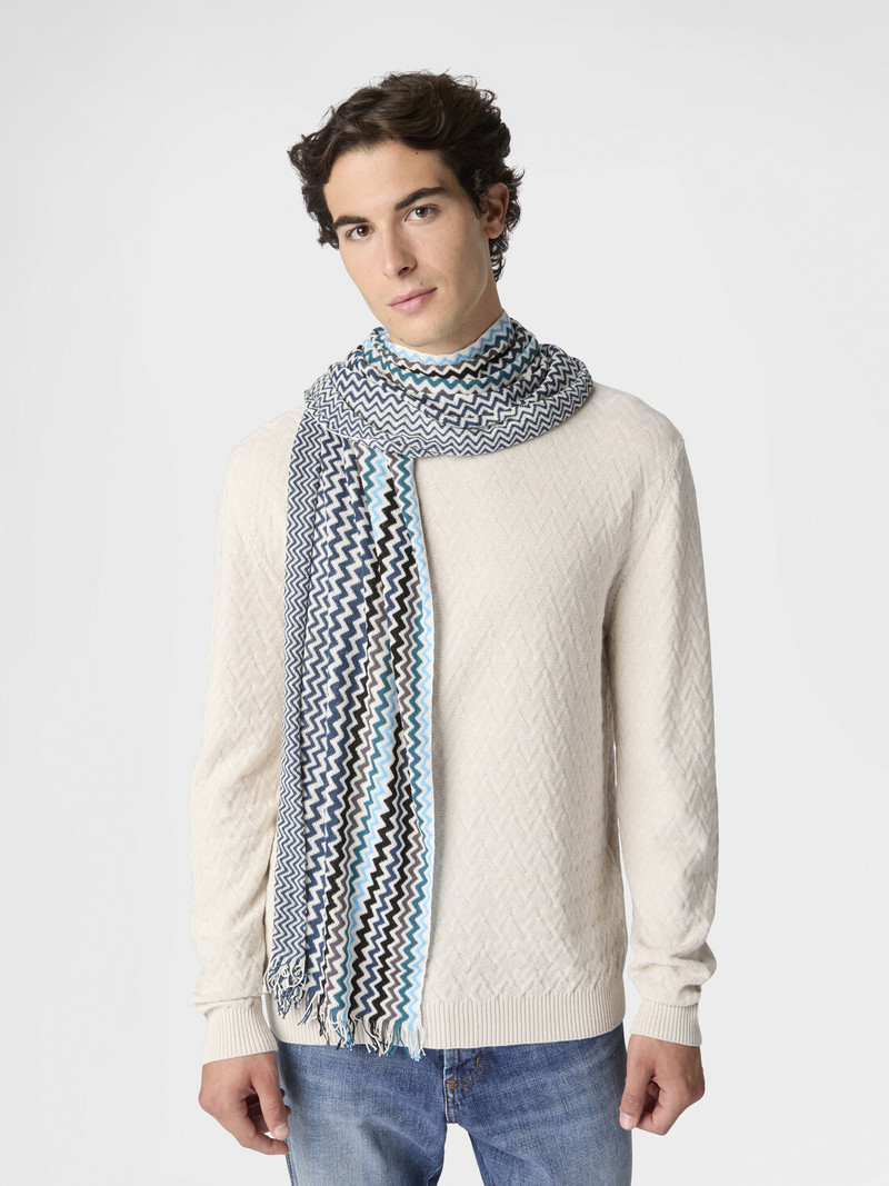 Cotton zigzag scarf with fringed edge 3