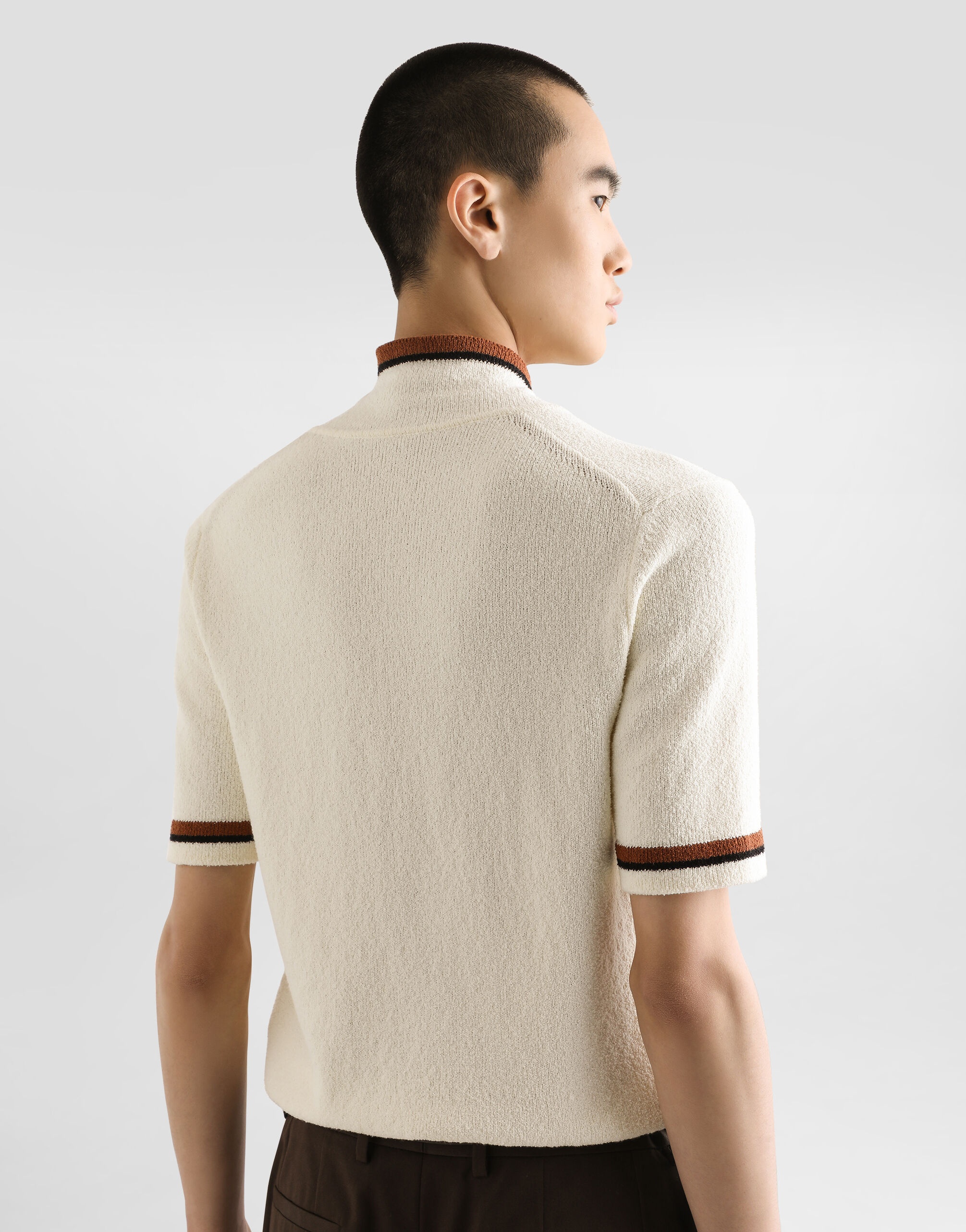 Short-sleeved cotton polo-shirt with inlay - 5