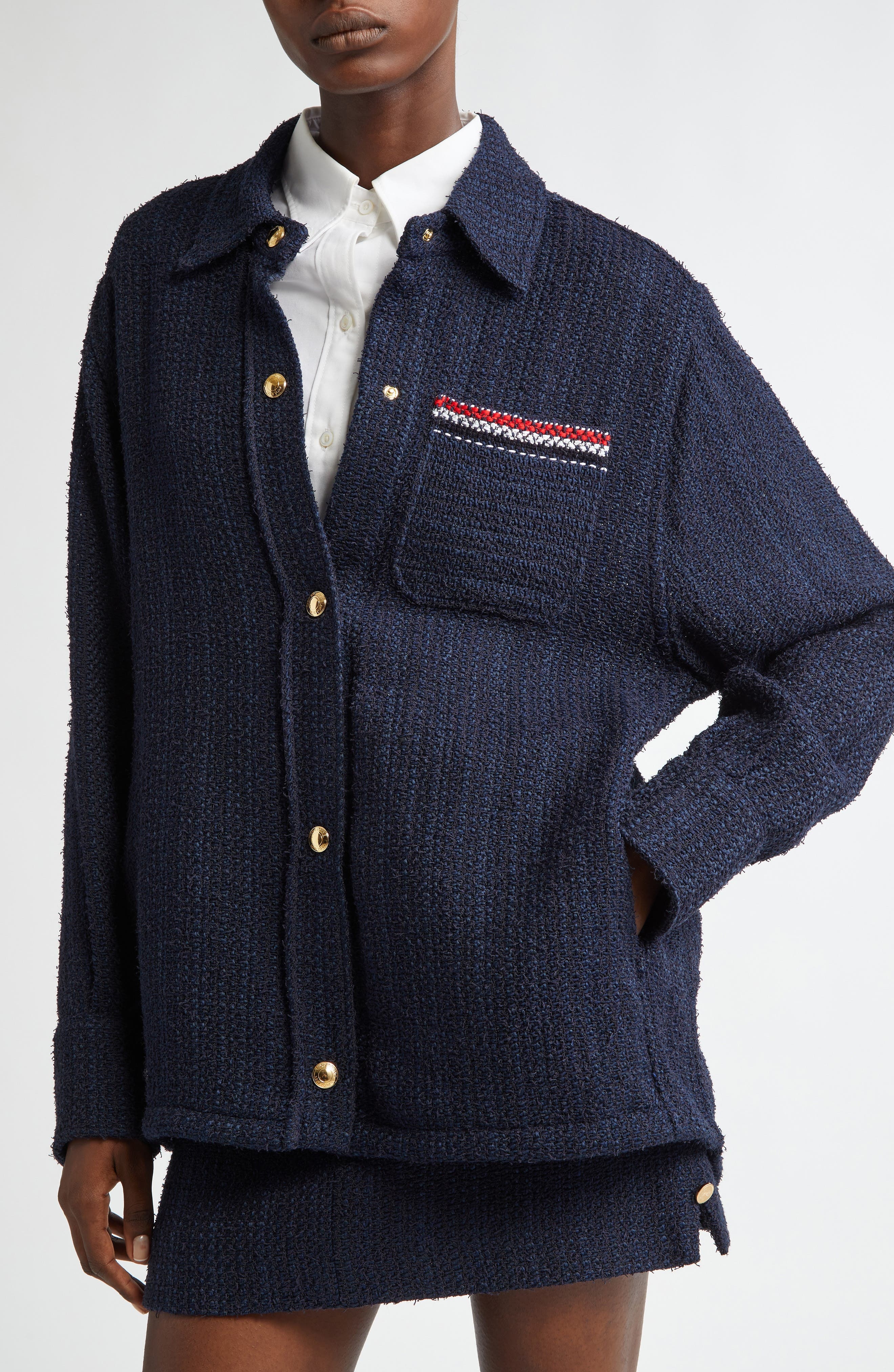 Thom Browne Tweed Shirt Jacket in Navy at Nordstrom - 5