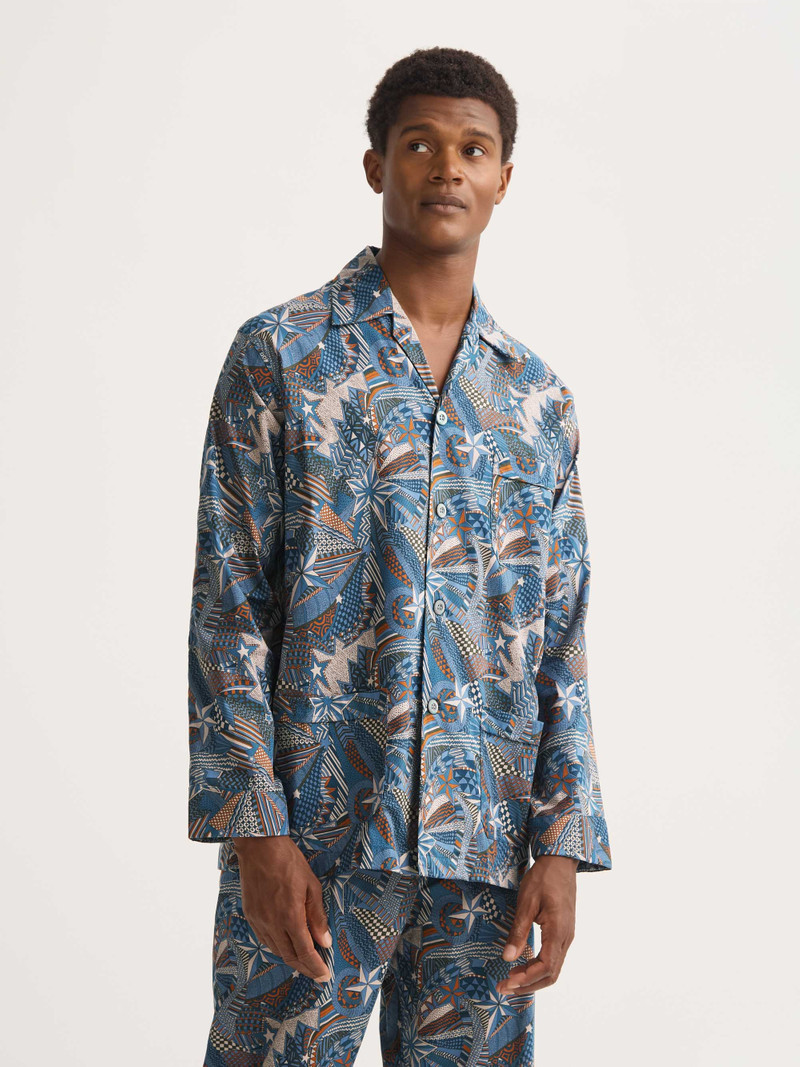 Ledbury Cotton Batiste Pajamas Blue Multi Celebration Print 4
