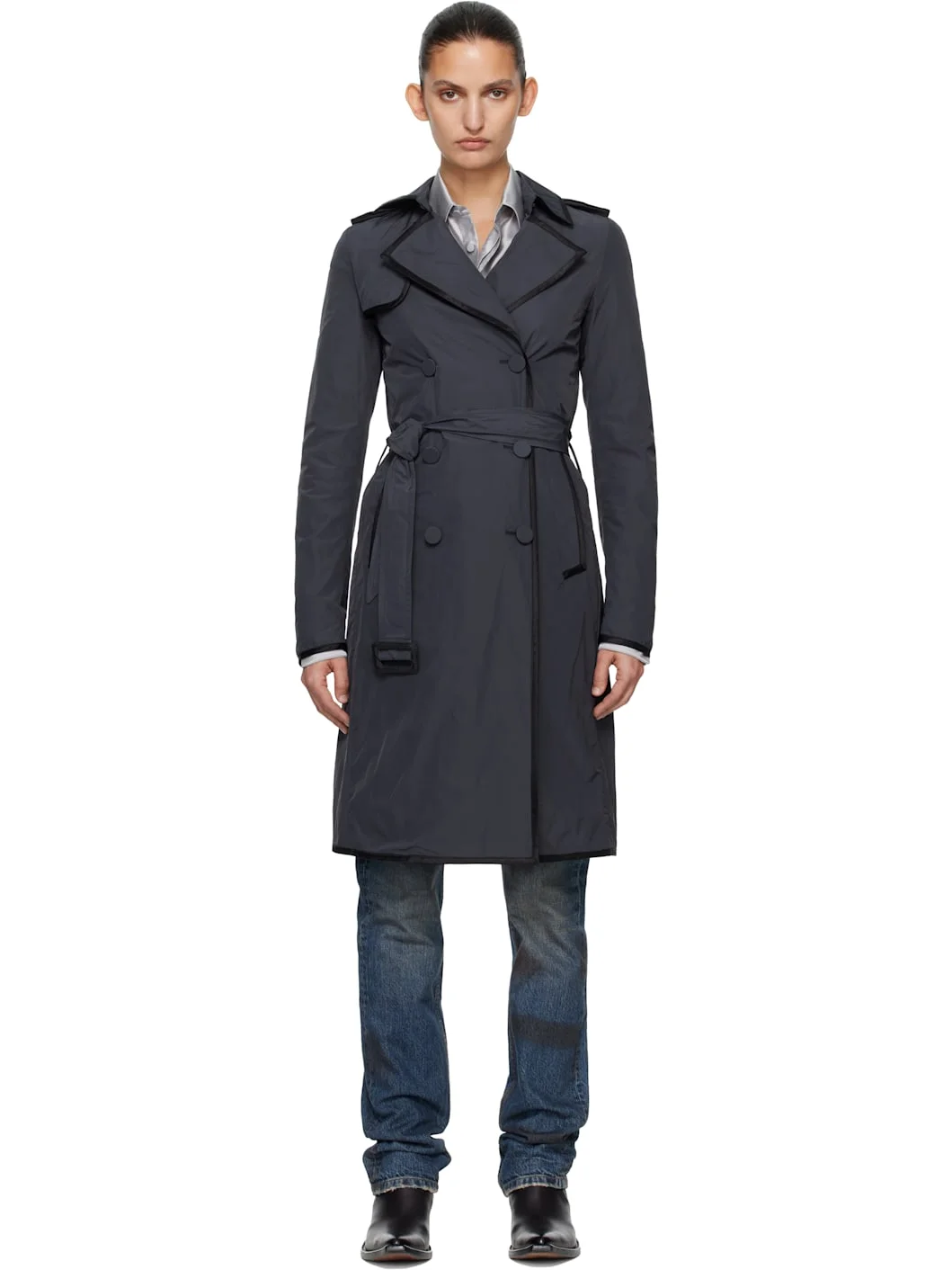 Navy Nylon Trench Coat - 1