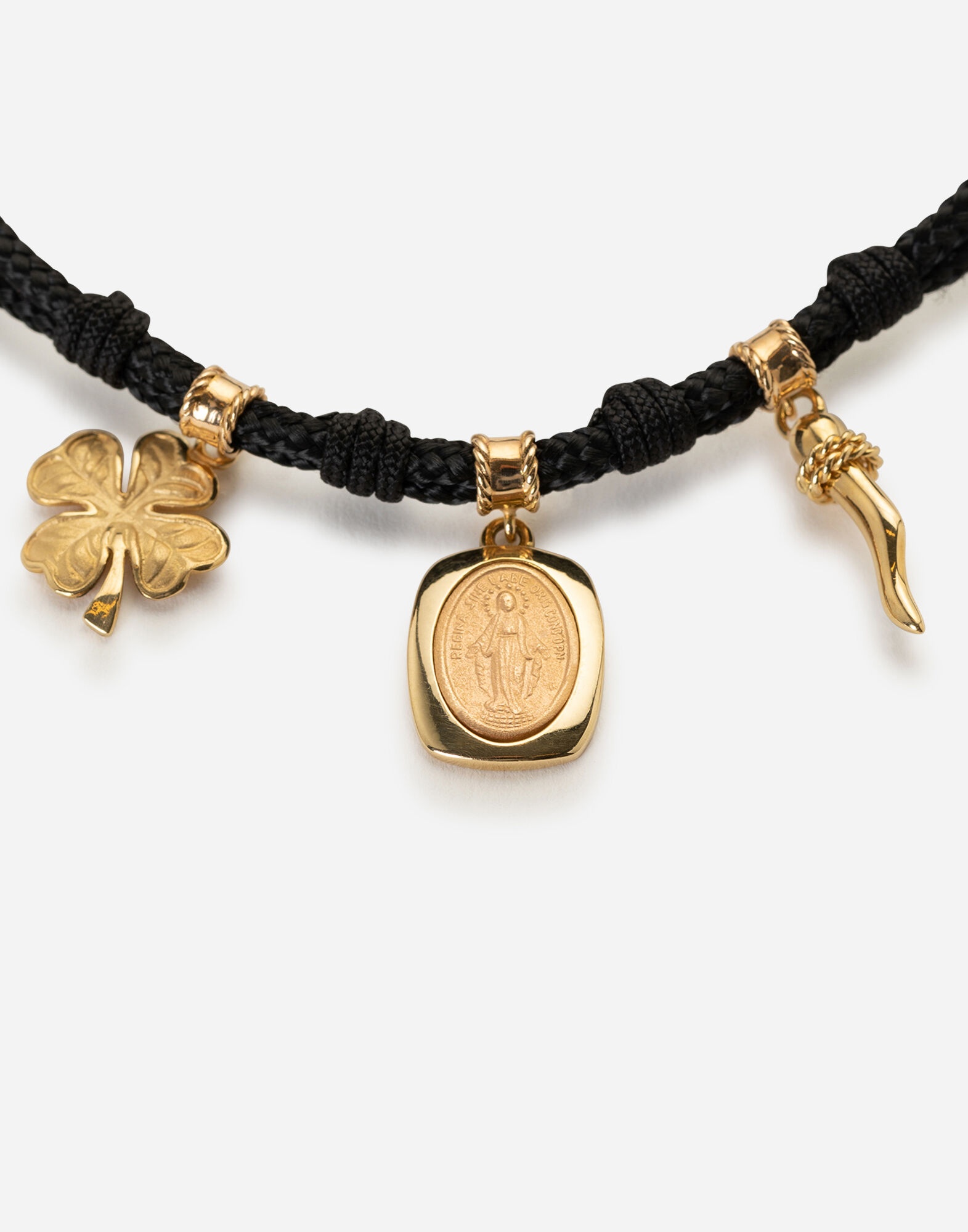 Fabric Devotion bracelet with yellow and red gold pendant charm - 2