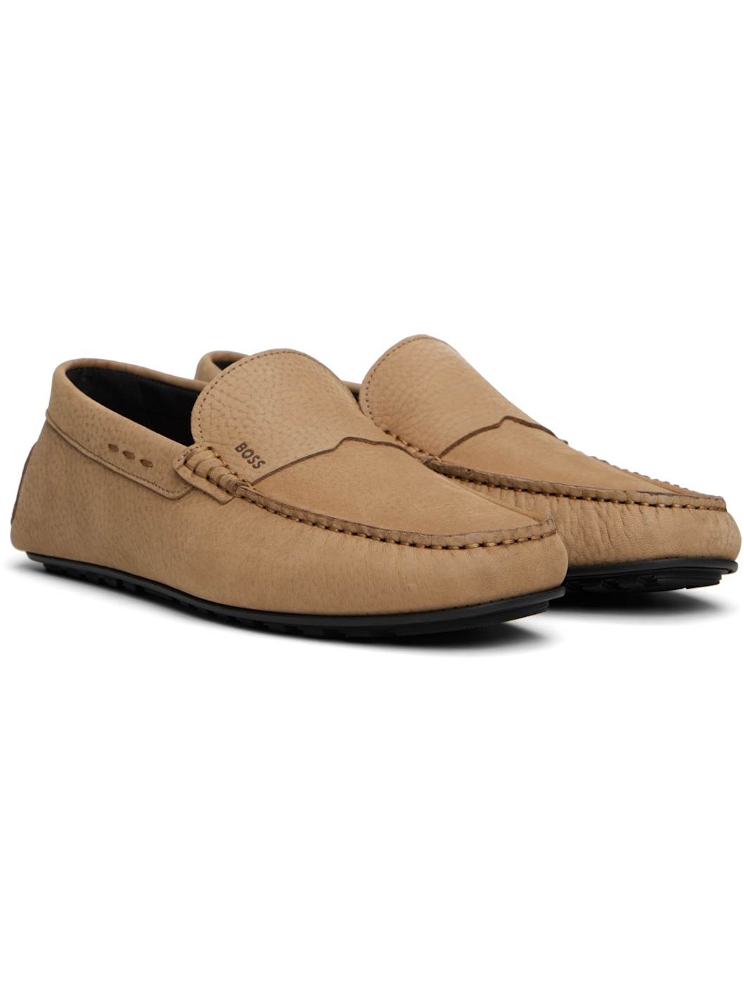 Beige Logo Embossed Faux-Suede Loafers - 4