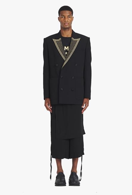 Black eco-designed blazer with gold-tone studded embroidery - 4