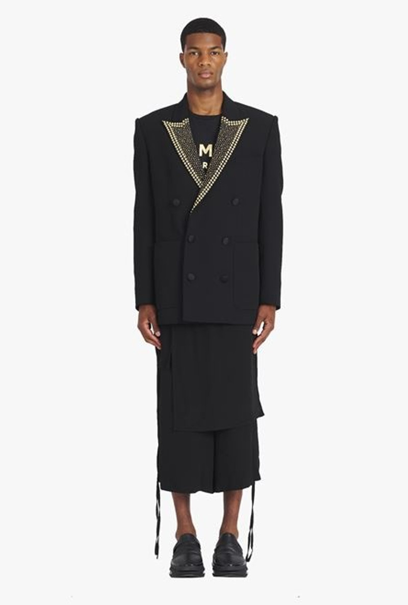 Black eco-designed blazer with gold-tone studded embroidery 4