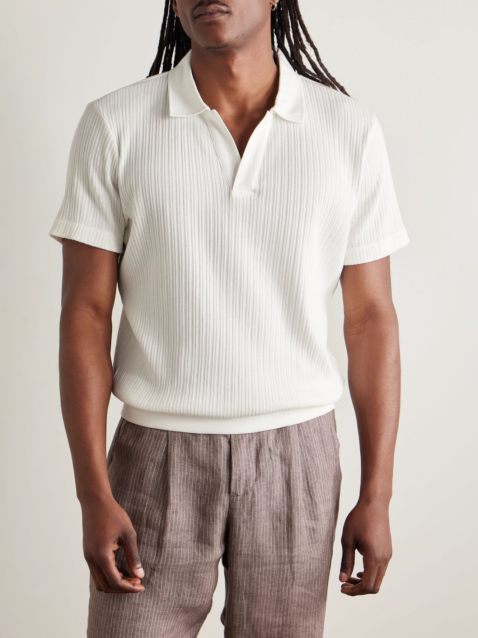 Westcott Ribbed Organic Cotton Polo Shirt Cream - 3