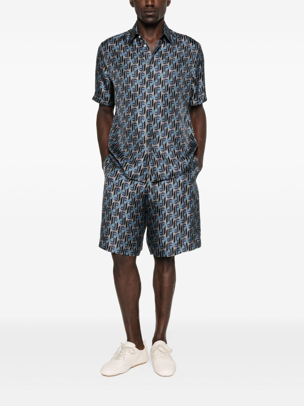 monogram-print silk shorts - 2
