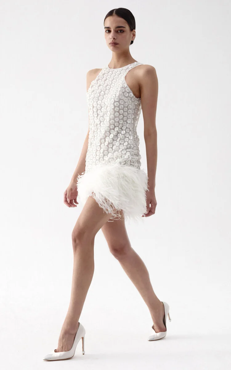 Bixi Feathered Mini Dress white - 1