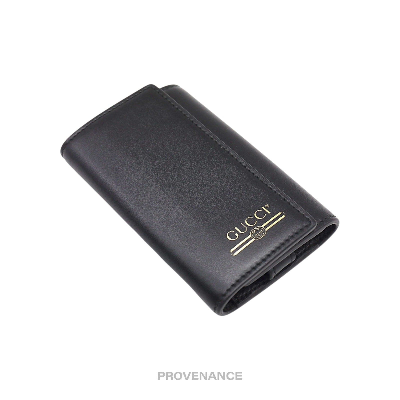 Gucci GG Vintage Logo 6 Key Holder - Black Leather Gold - 4