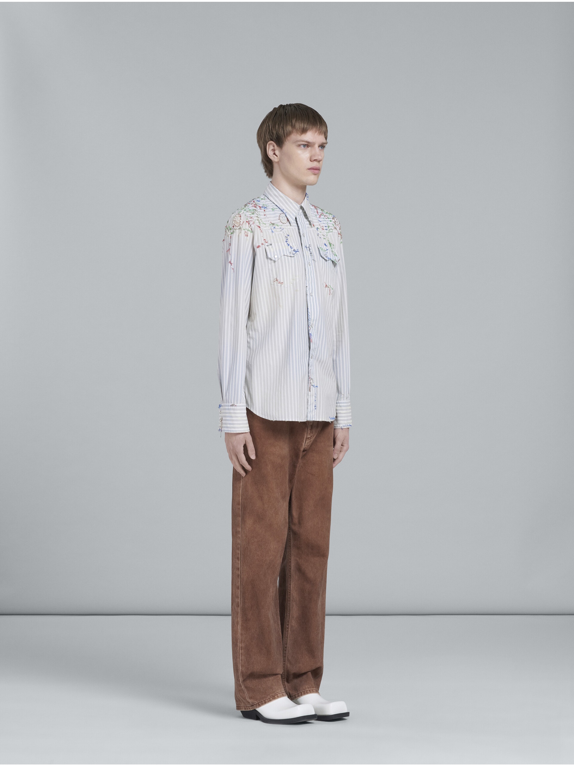 LIGHT BLUE WESTERN SHIRT WITH EMBROIDERY - 5