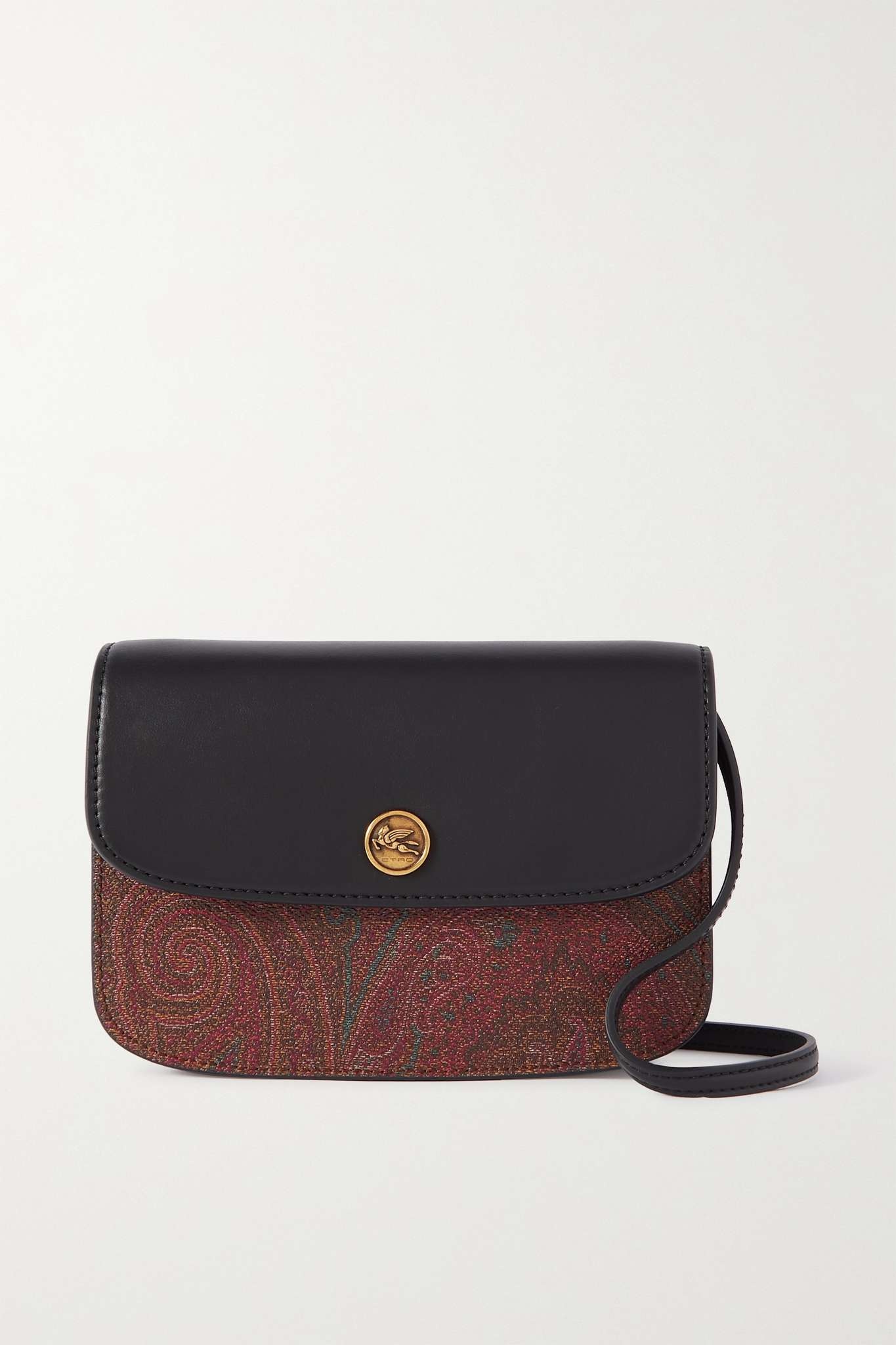 Leather-trimmed paisley-print coated-canvas shoulder bag - 1