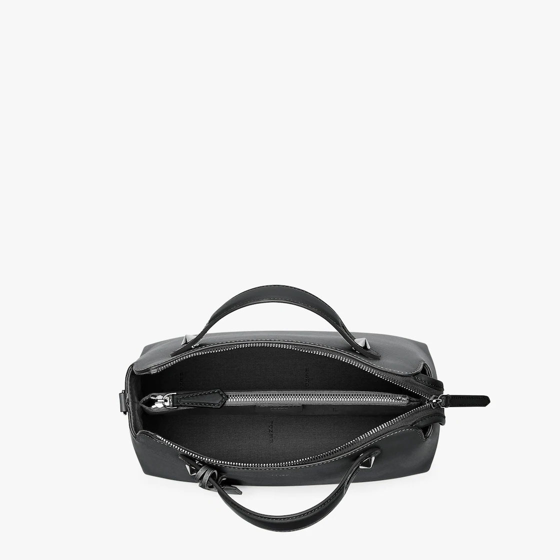 Soft black leather Boston bag. The interior is divided into two practical compartments by a partitio - 4