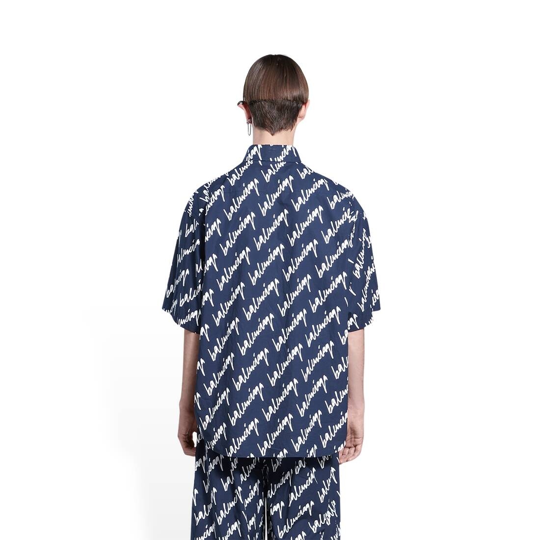 Men's New Scribble Short Sleeve Shirt Large Fit  in Indigo - 6
