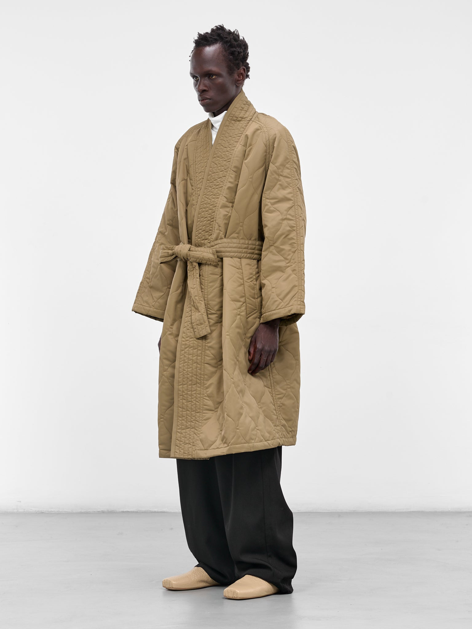 Beige Quilted Nylon Kimono Coat - 2