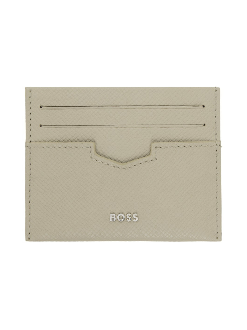 Beige Embossed Leather Card Holder 1