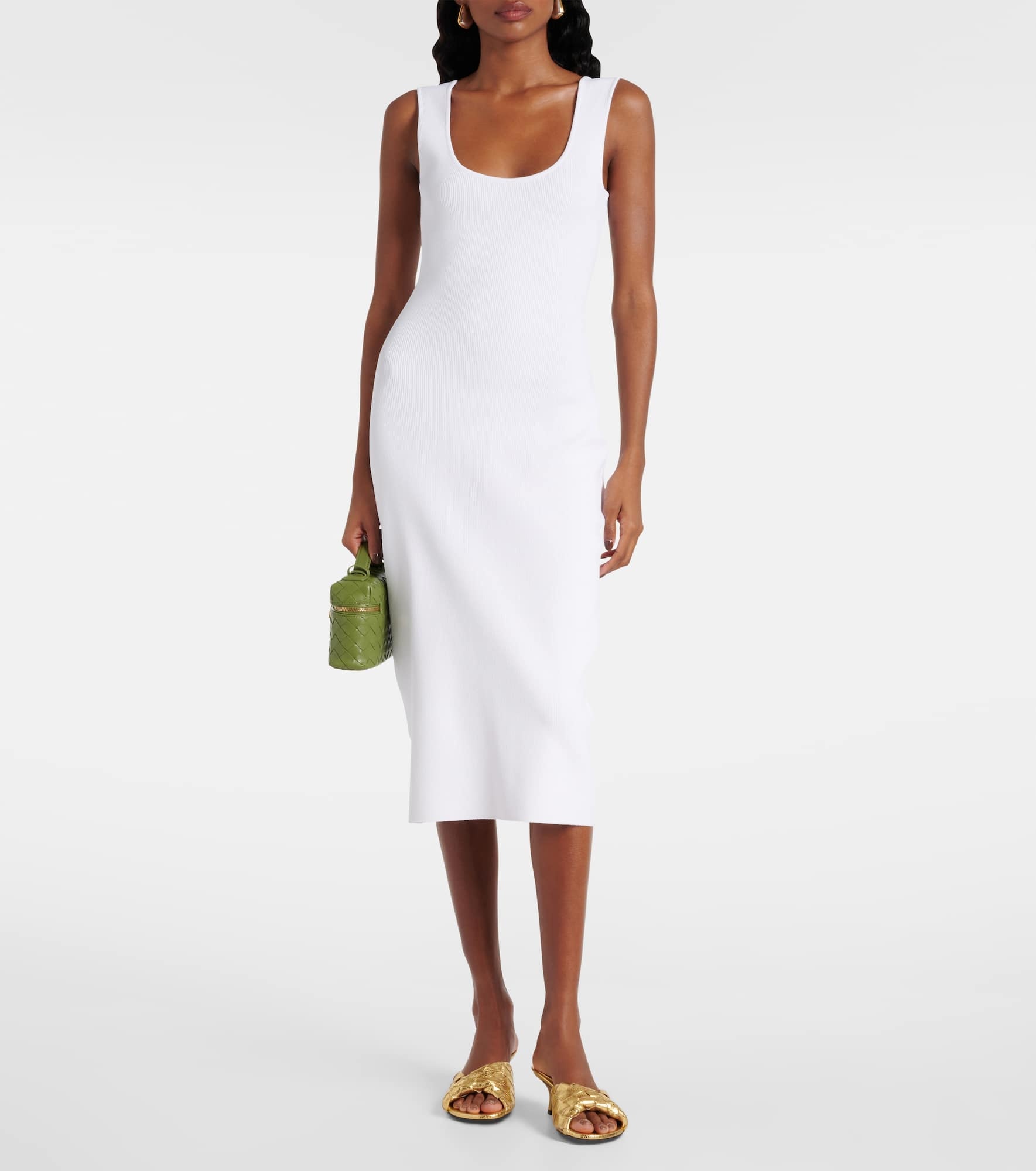 Chain-detail ribbed-knit midi dress - 2