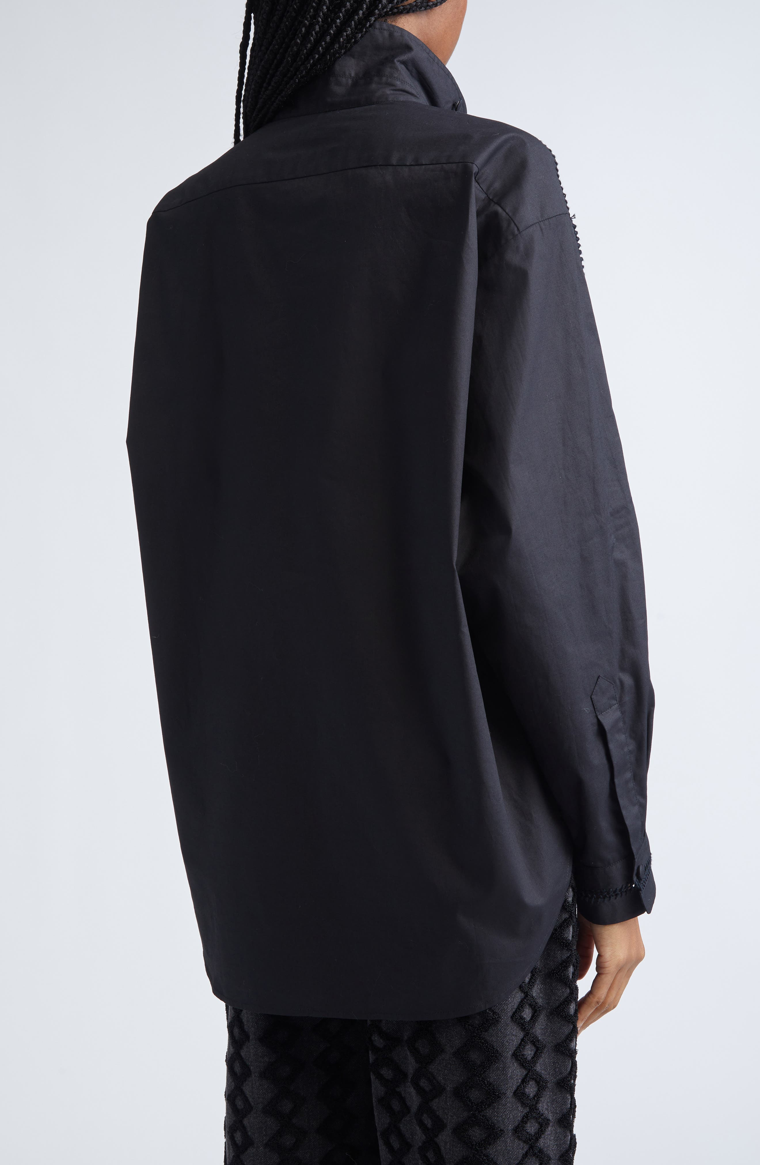 Diotima Tab Embroidered Cotton Poplin Button-Up Shirt in Black at Nordstrom - 3