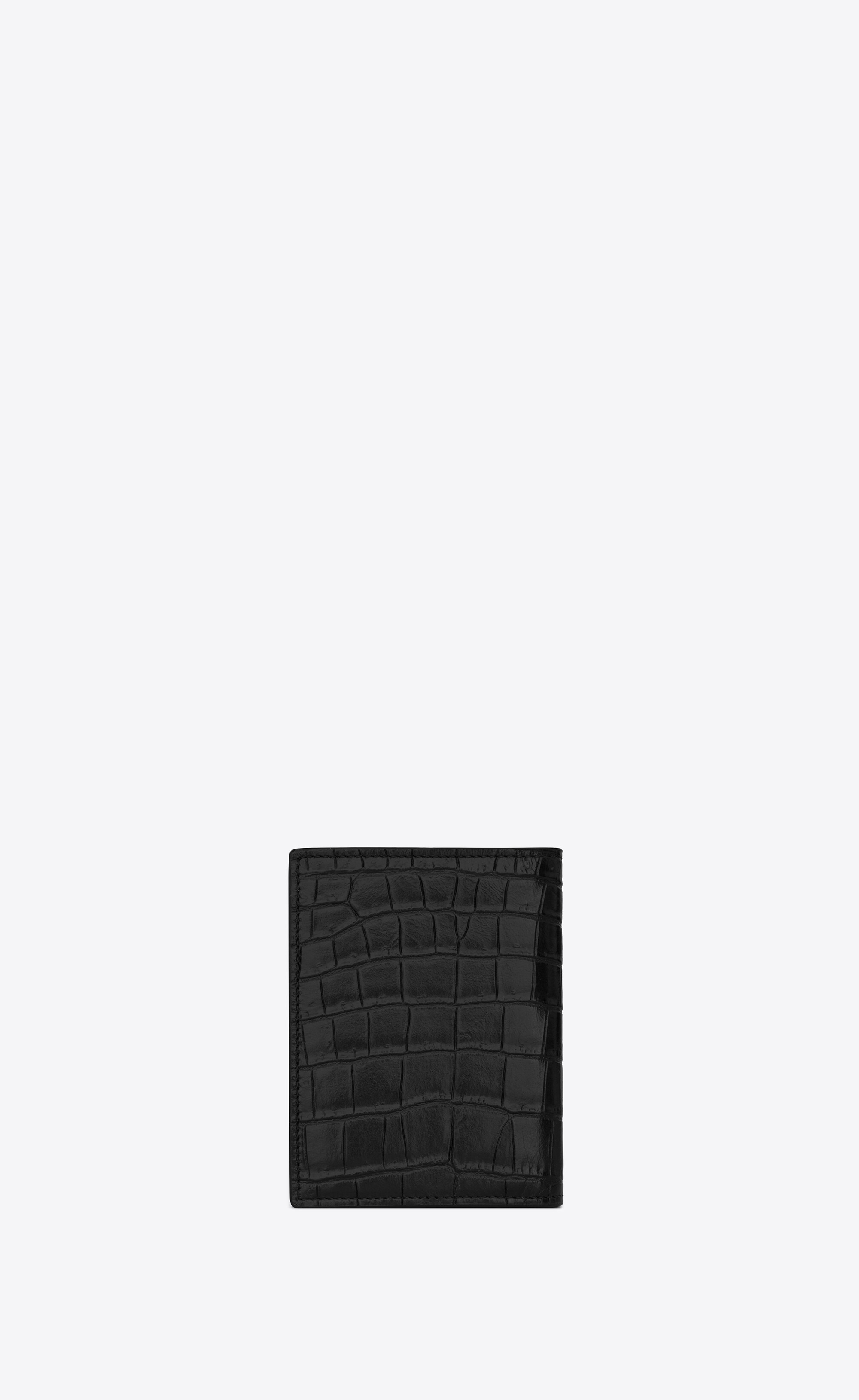 tiny monogram credit card wallet in crocodile-embossed matte leather - 2