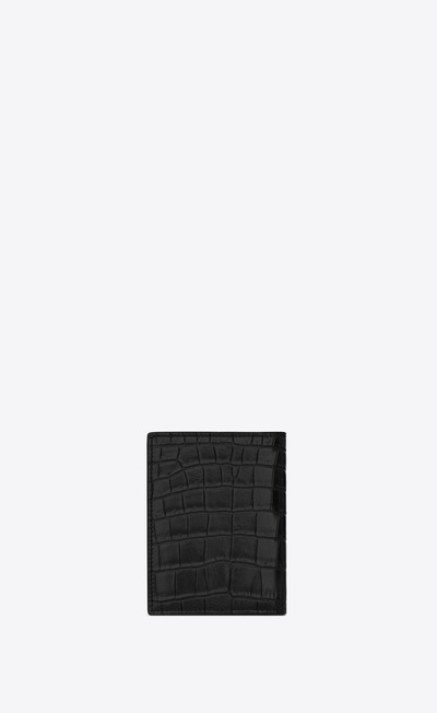 SAINT LAURENT tiny monogram credit card wallet in crocodile-embossed matte leather outlook